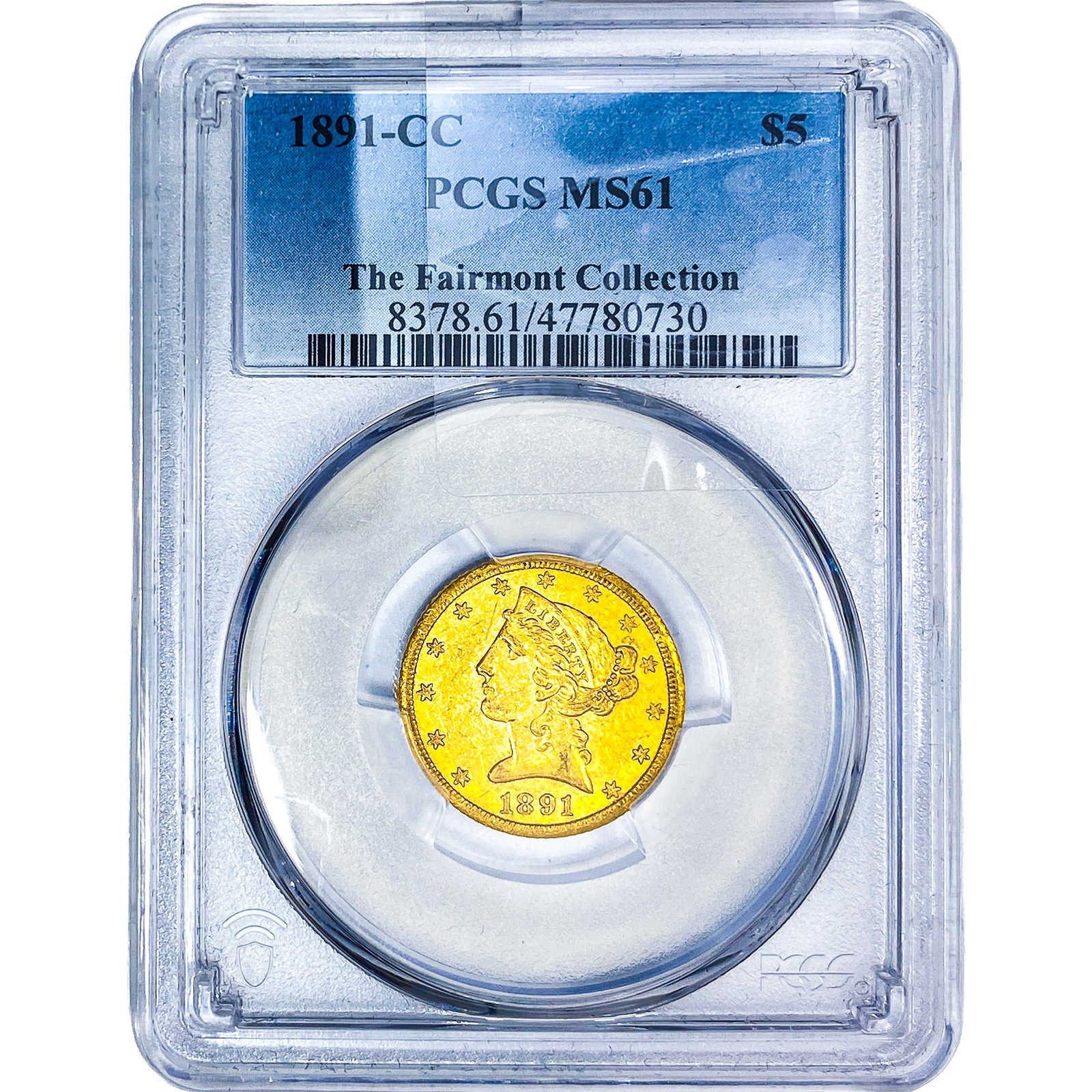 1891-CC $5 Gold Half Eagle PCGS MS61: 1891-CC $5 Gold Half Eagle PCGS MS61