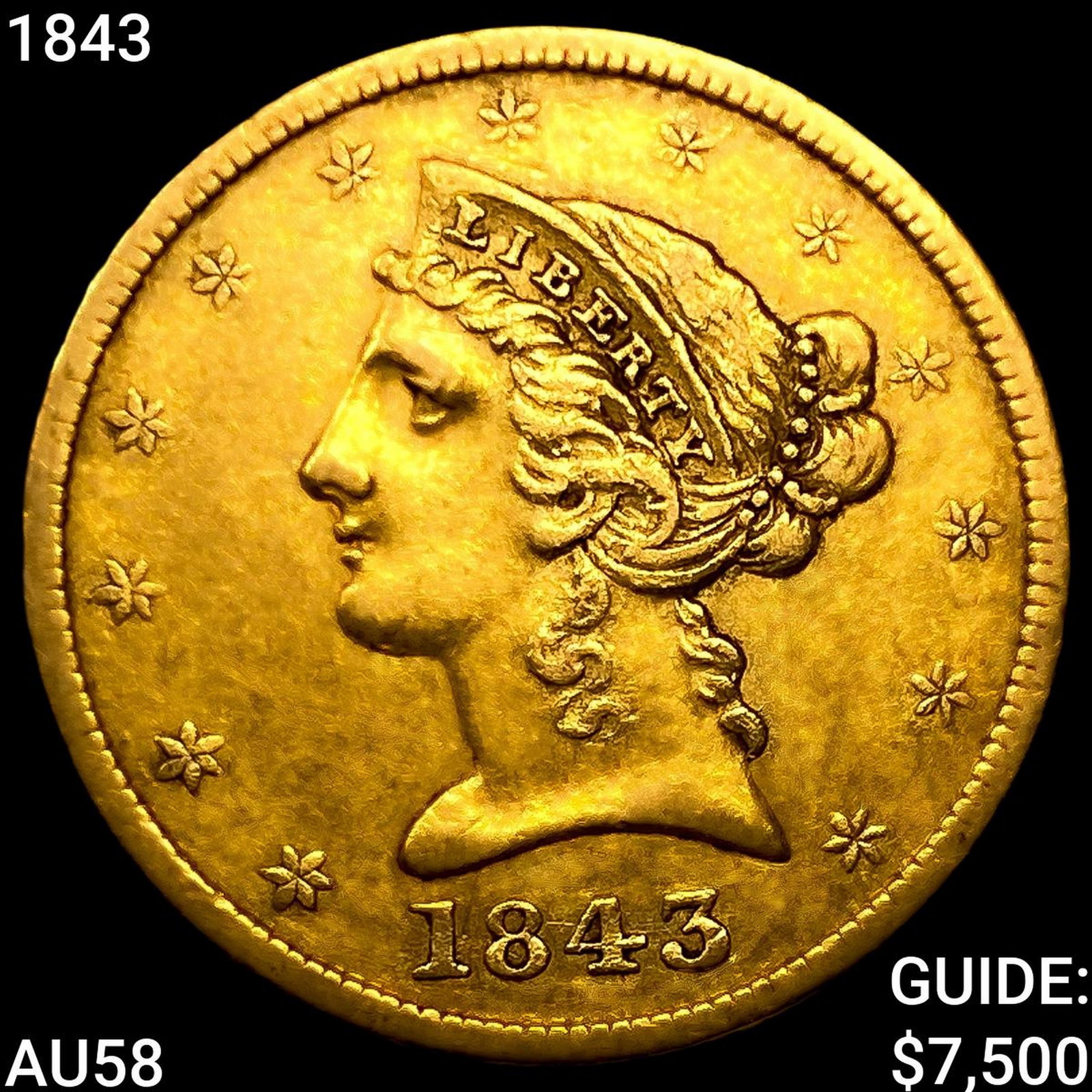 1843 $5 Gold Half Eagle (1 of 2)