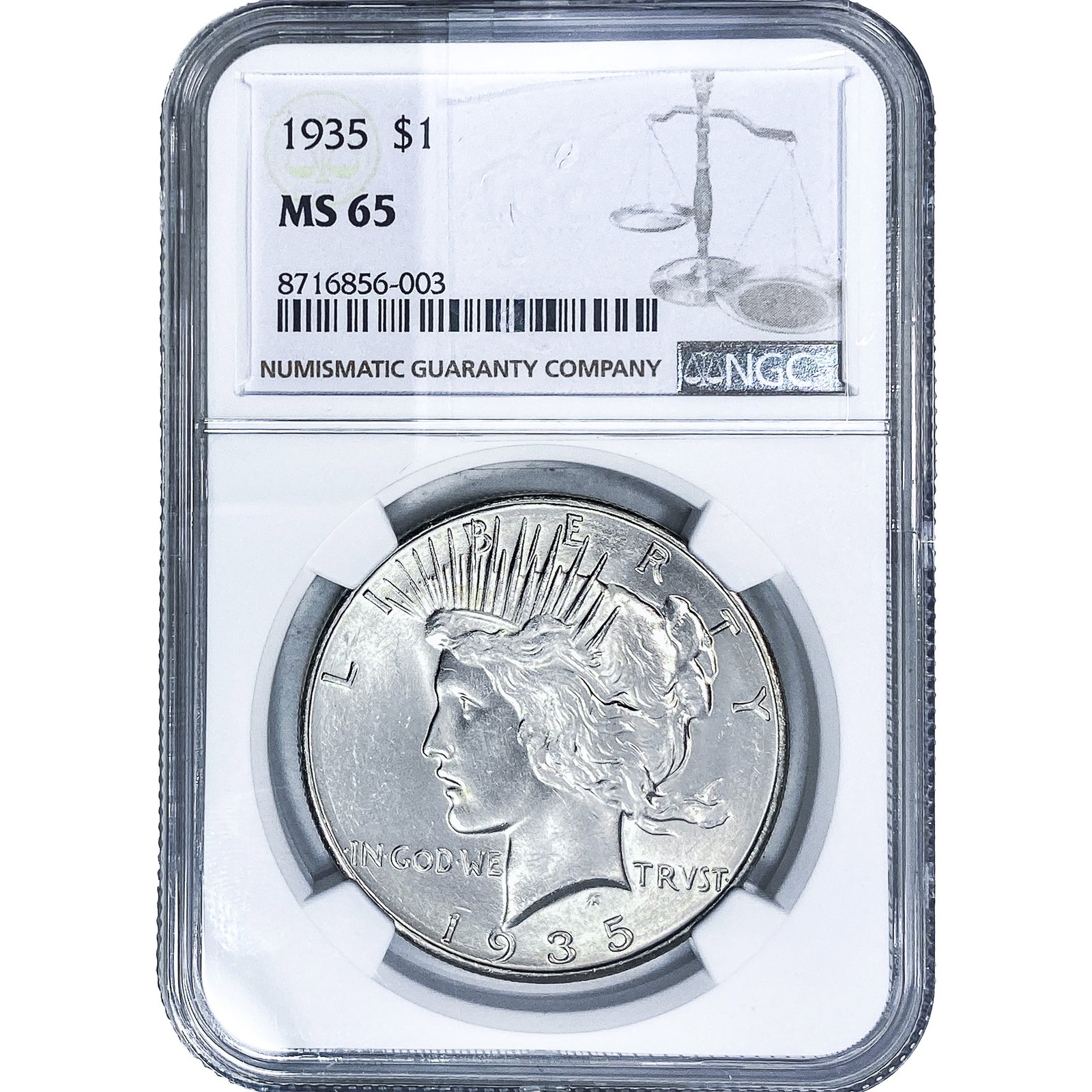 1935 Silver Peace Dollar NGC MS65: 1935 Silver Peace Dollar NGC MS65