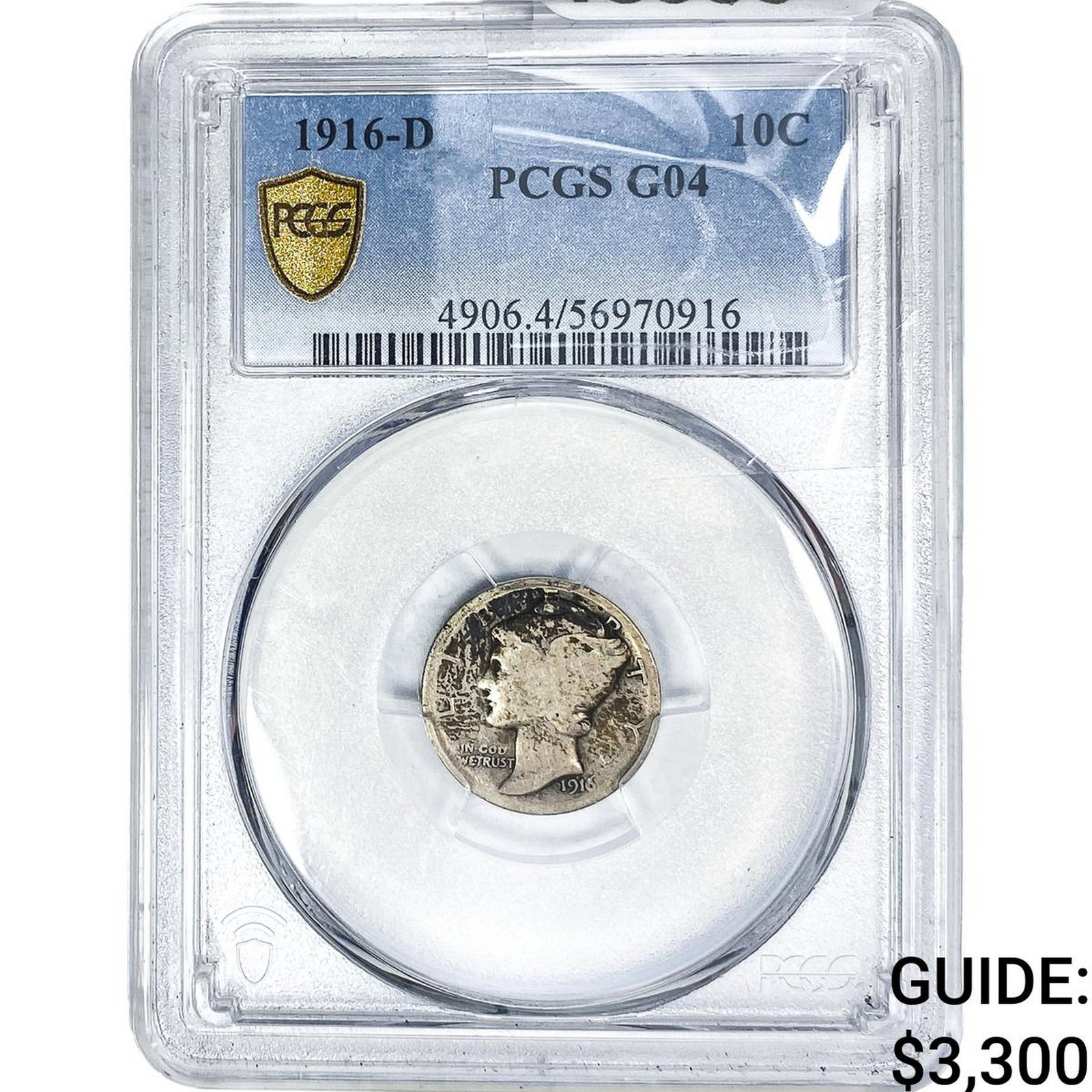 1916-D Mercury Silver Dime PCGS G04: 1916-D Mercury Silver Dime PCGS G04