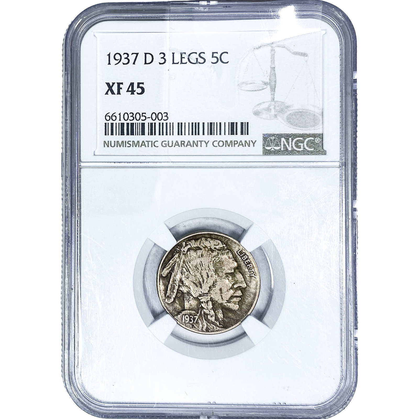1937-D Buffalo Nickel NGC XF45 3 Legs: 1937-D Buffalo Nickel NGC XF45 3 Legs