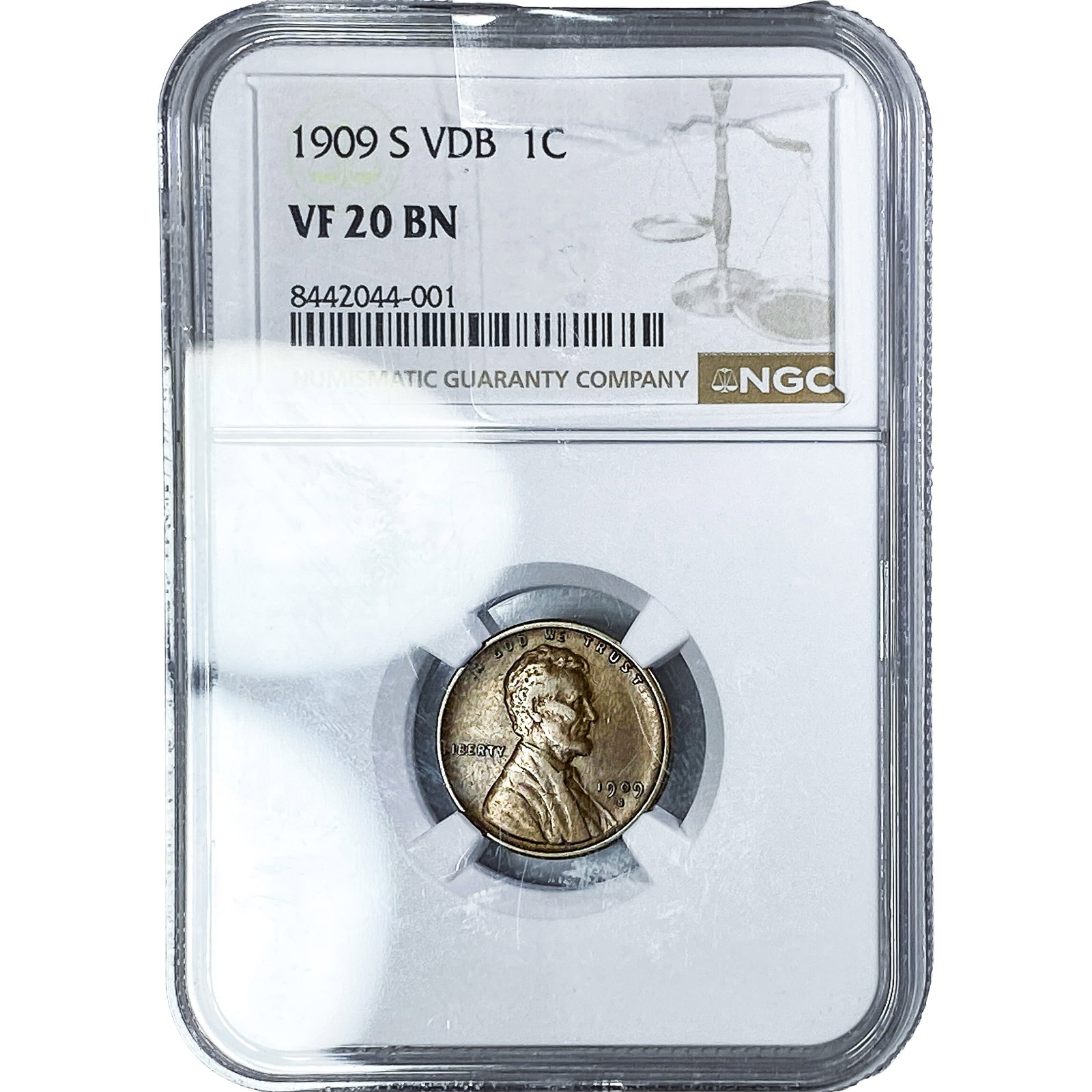 1909-S VDB Wheat Cent NGC VF20 BN: 1909-S VDB Wheat Cent NGC VF20 BN