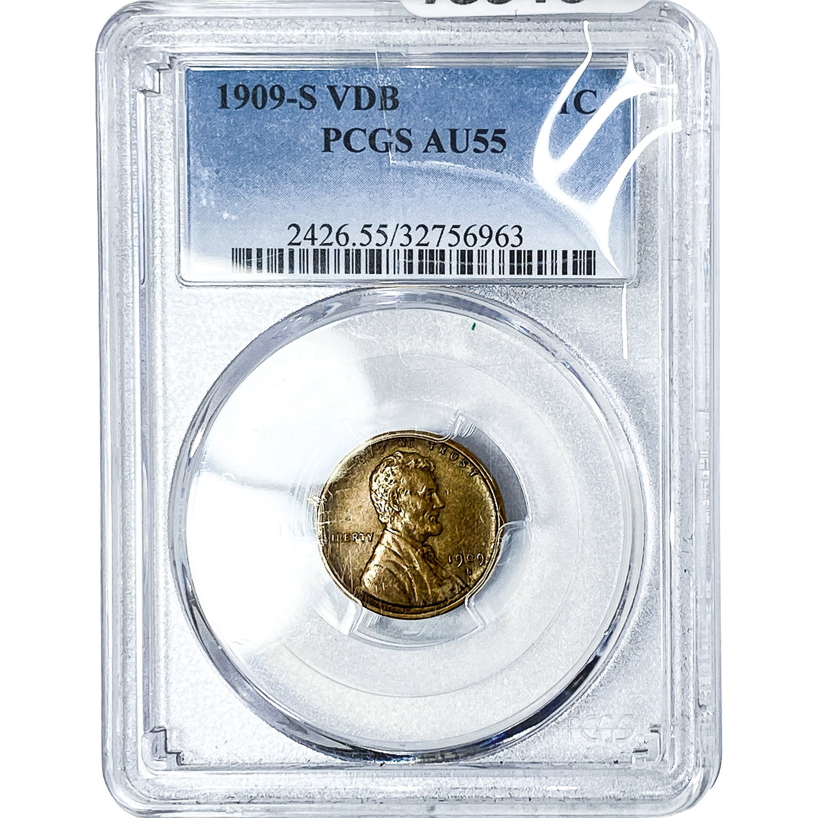 1909-S VDB Wheat Cent PCGS AU55: 1909-S VDB Wheat Cent PCGS AU55