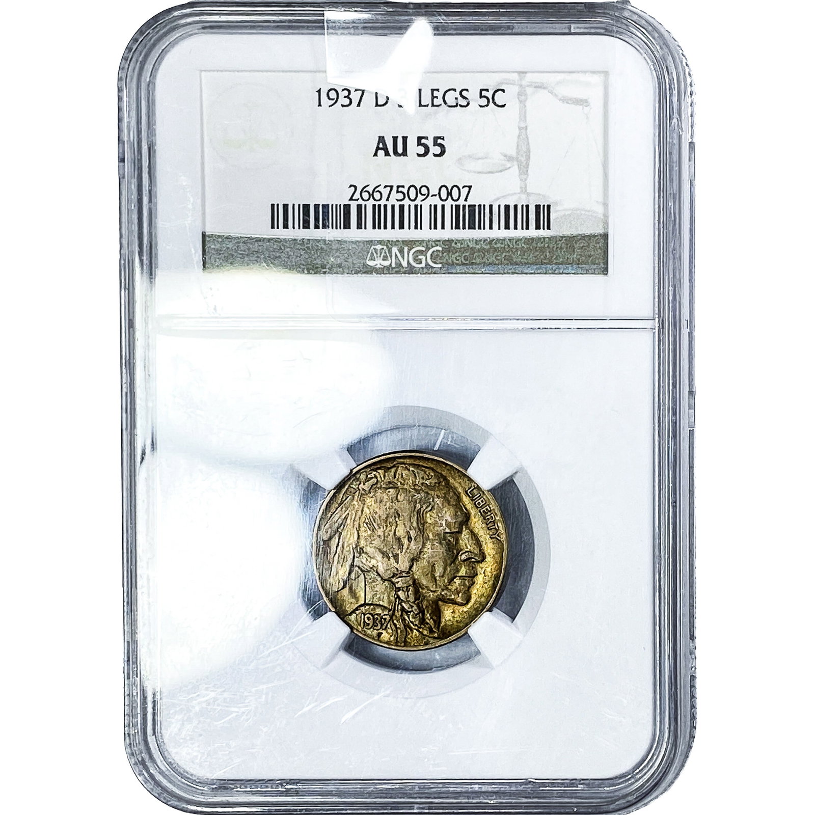 1937-D Buffalo Nickel NGC AU55 3 Legs: 1937-D Buffalo Nickel NGC AU55 3 Legs