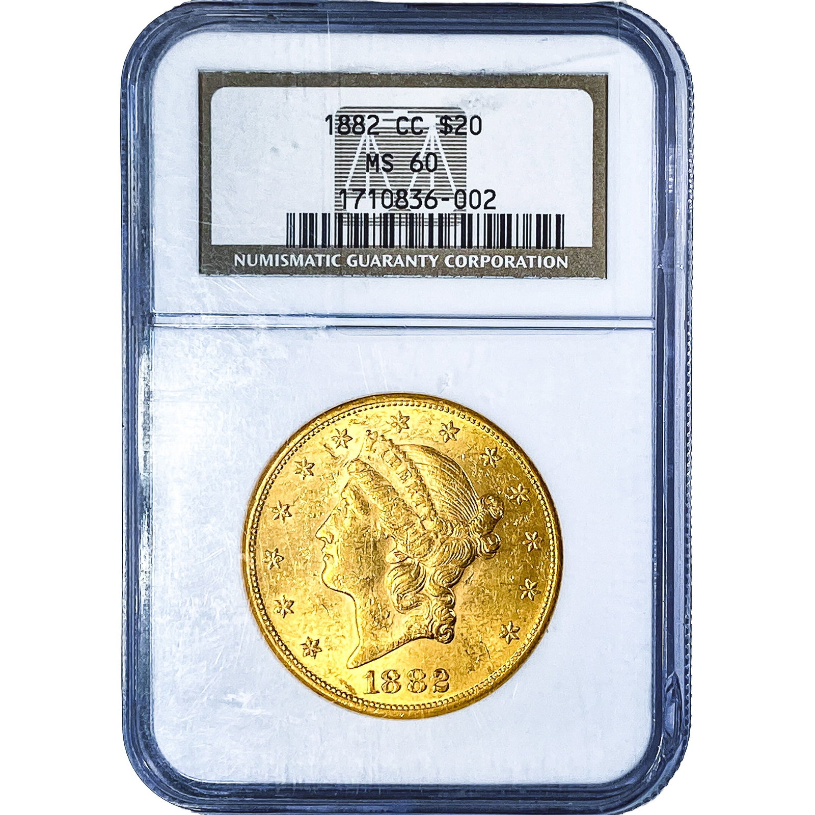 1882-CC $20 Gold Double Eagle NGC MS60: 1882-CC $20 Gold Double Eagle NGC MS60
