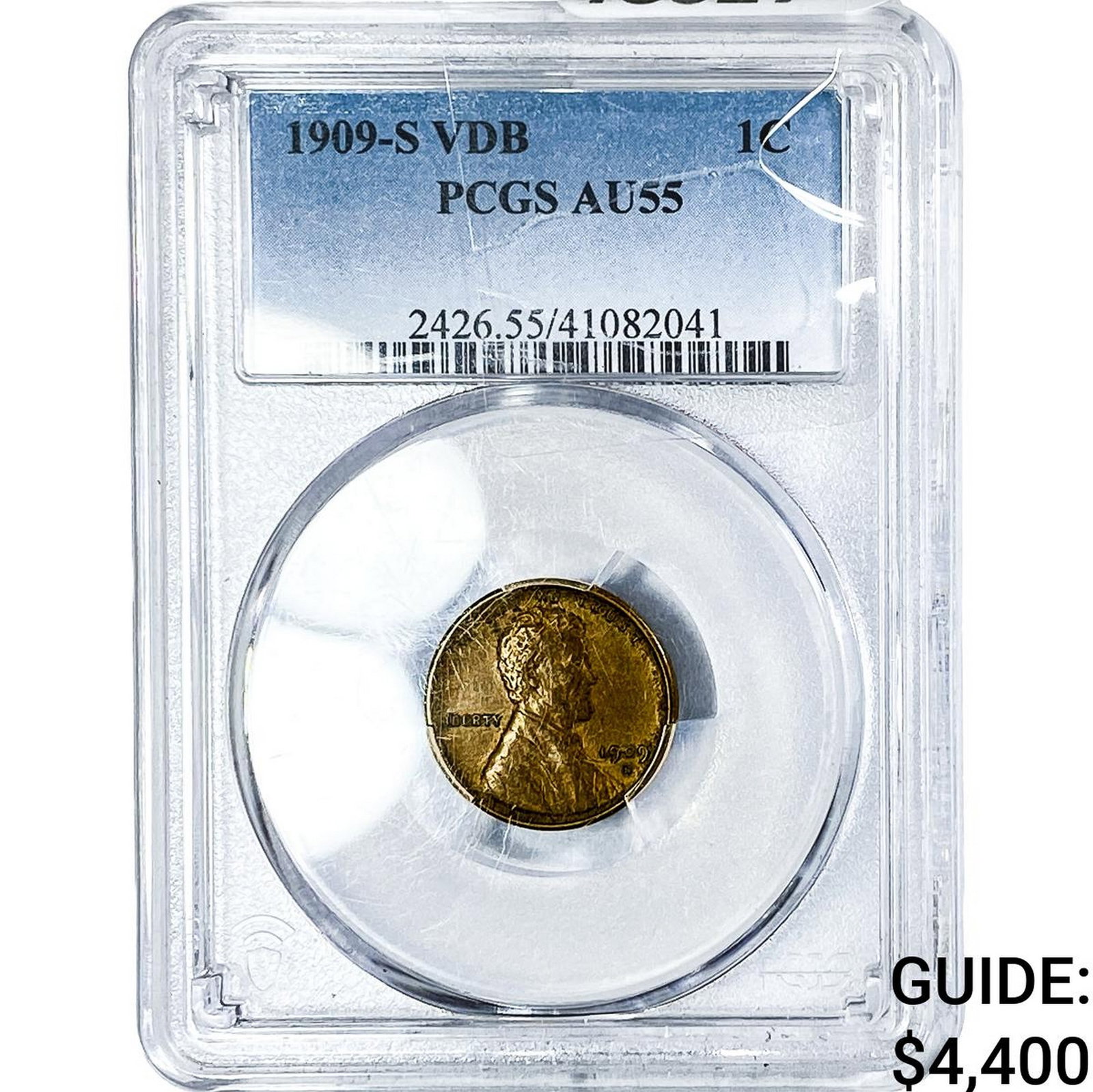 1909-S VDB Wheat Cent PCGS AU55: 1909-S VDB Wheat Cent PCGS AU55