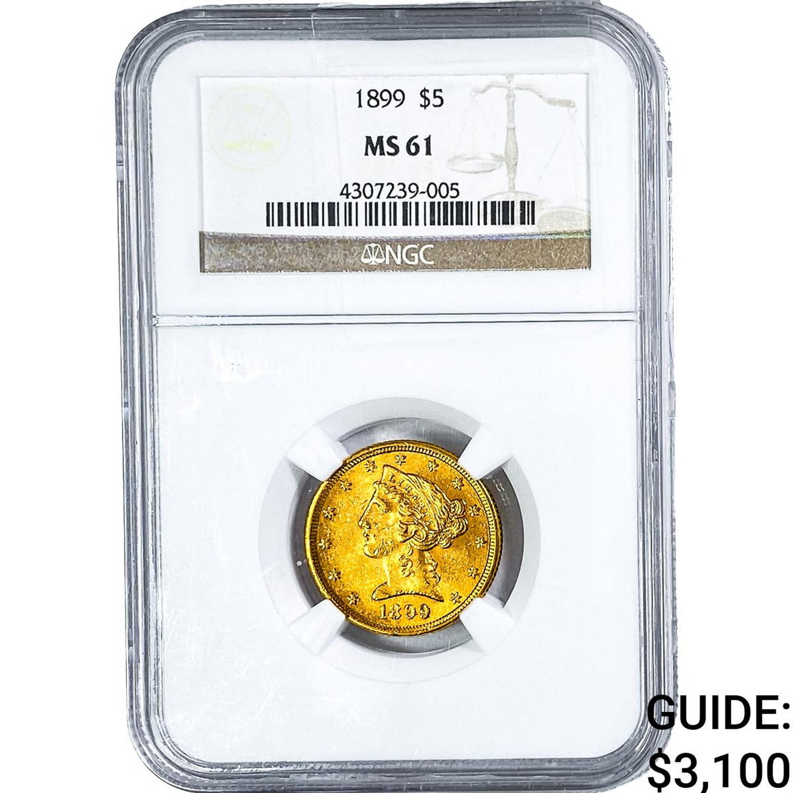 1899 $5 Gold Half Eagle NGC MS61 (1 of 4)