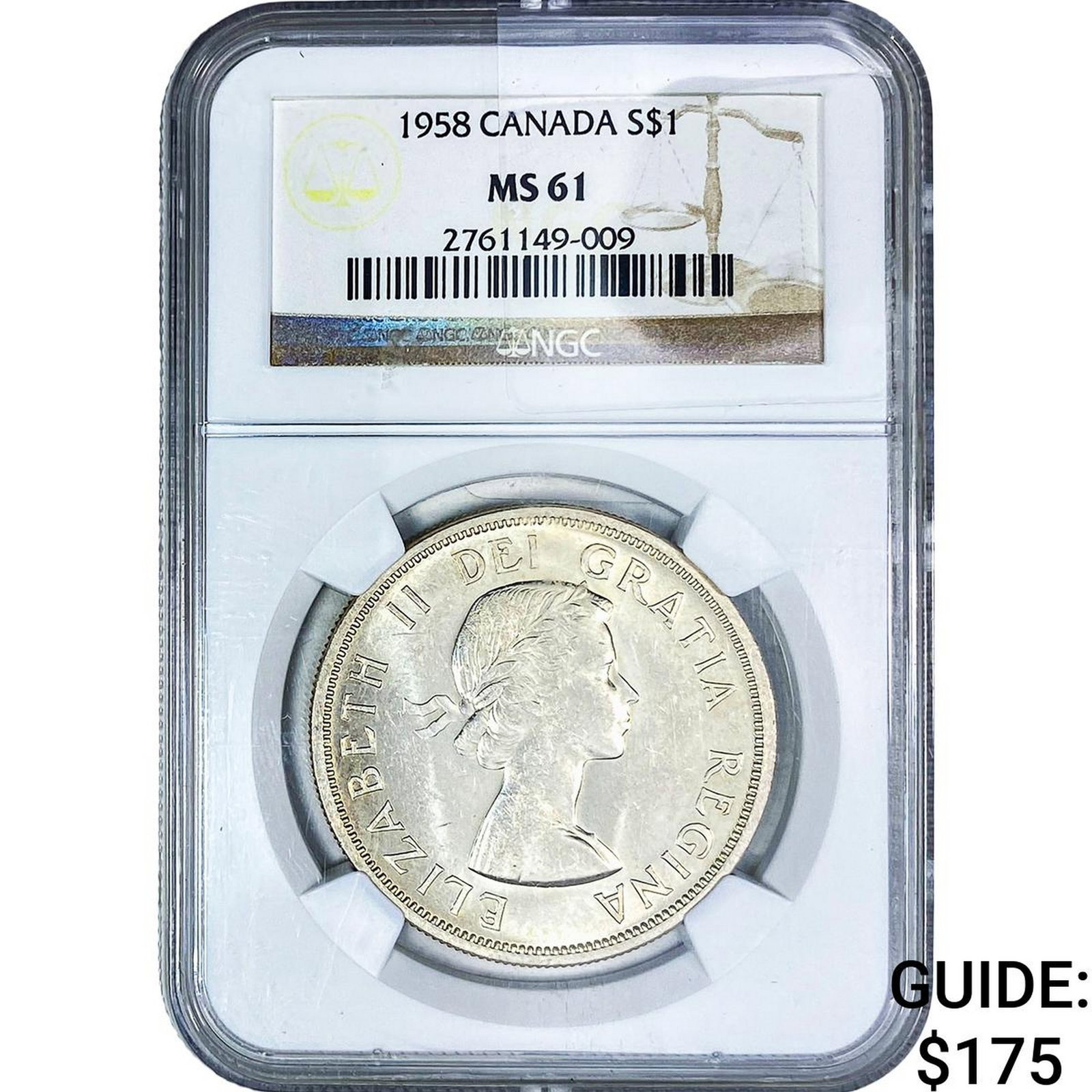 1958 Canada Silver $1 NGC MS61: 1958 Canada Silver $1 NGC MS61