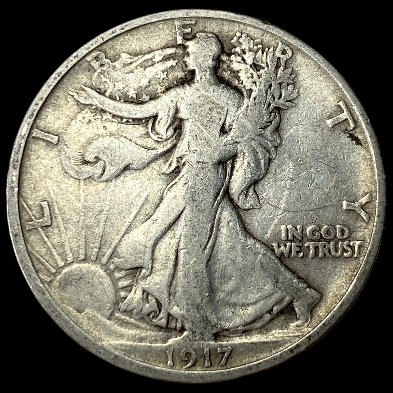 1917-S Silver Walking Liberty Half Dollar LIGHTLY CIRCULATED (1 of 2)