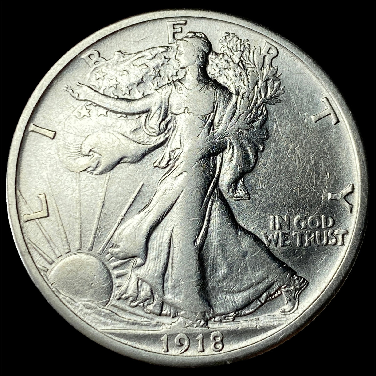 1918-S Silver Walking Liberty Half Dollar NEARLY UNCIRCULATED: 1918-S Silver Walking Liberty Half Dollar NEARLY UNCIRCULATED