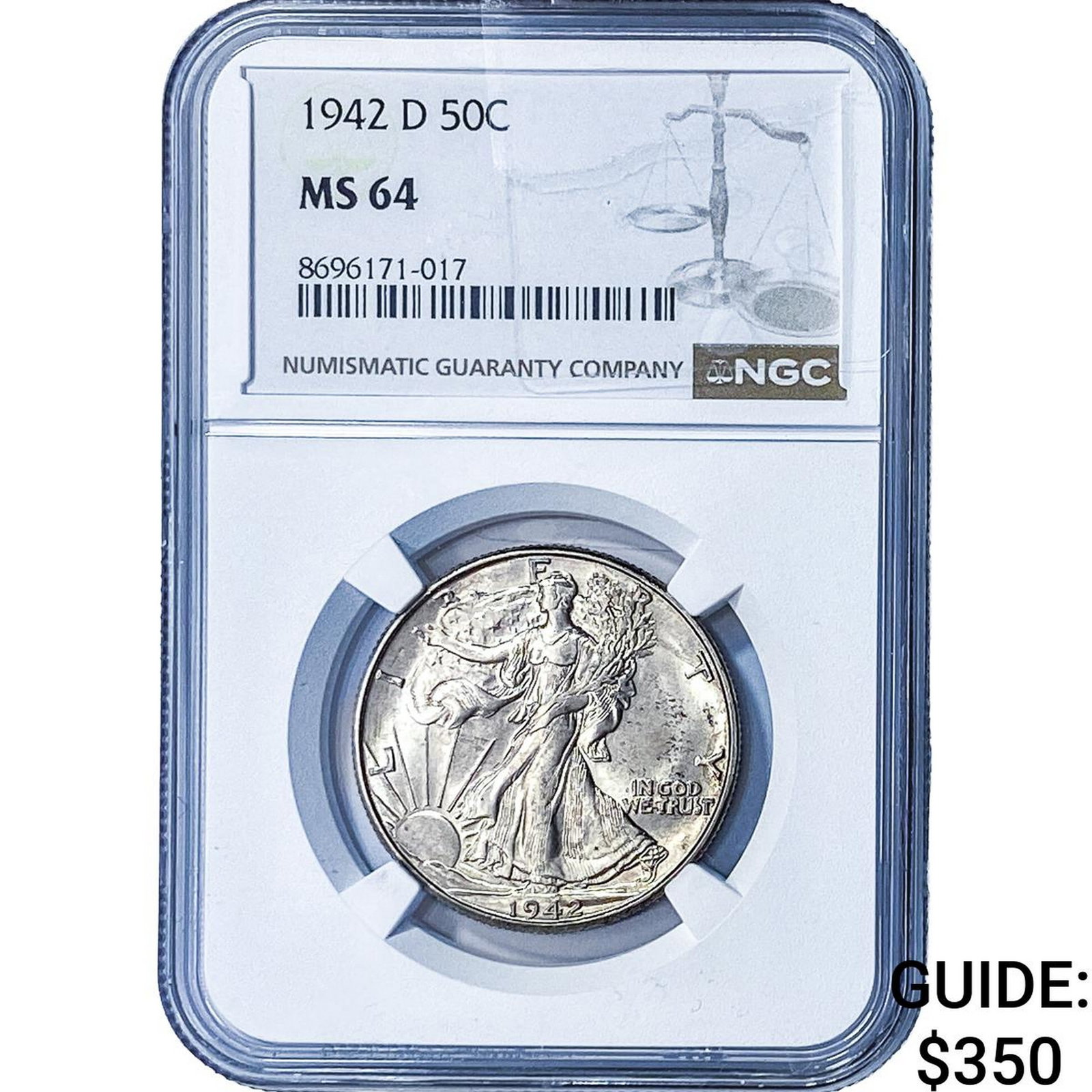 1942-D Walking Liberty Half Dollar NGC MS64: 1942-D Walking Liberty Half Dollar NGC MS64