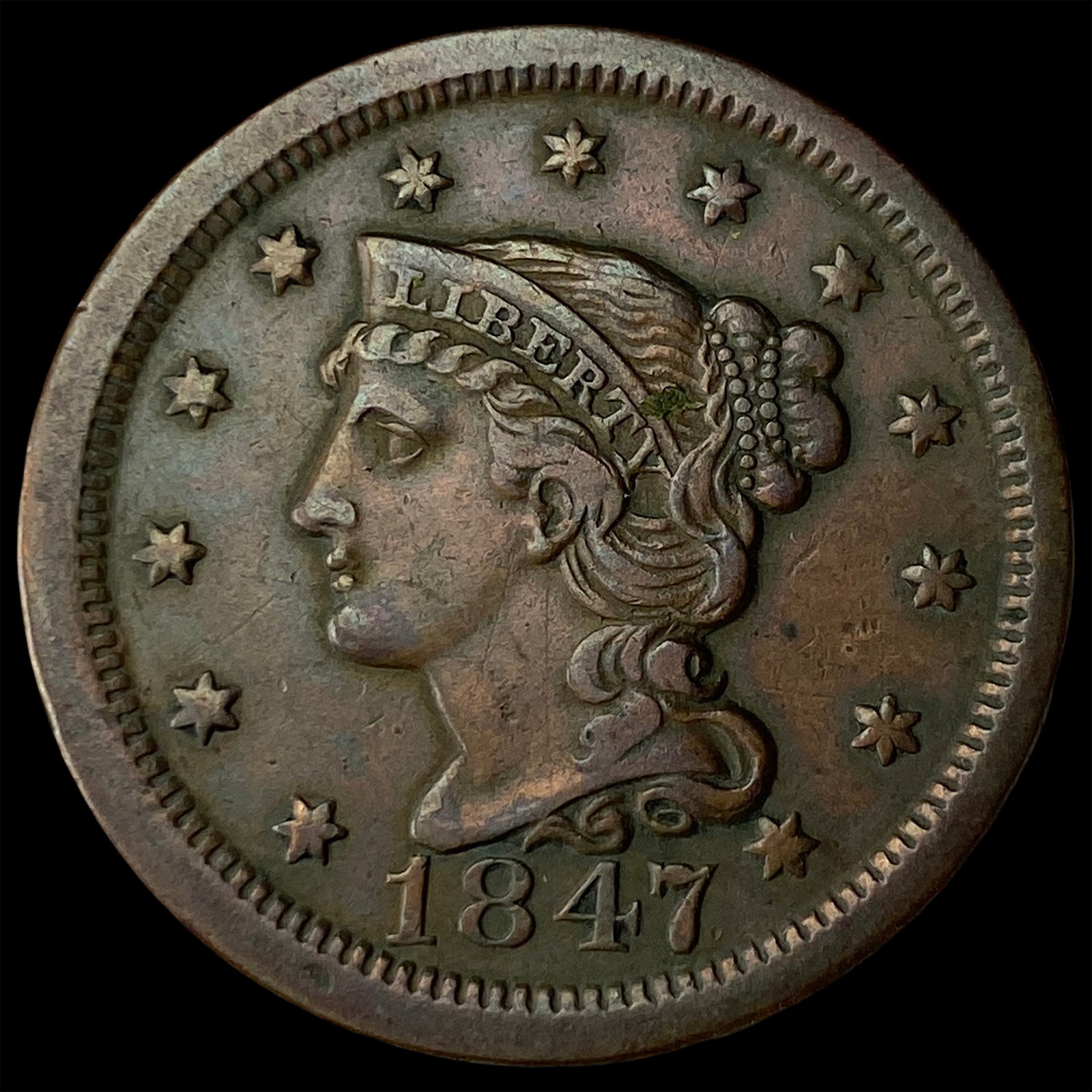 1847 Braided Hair Large Cent CLOSELY UNCIRCULATED (1 of 2)