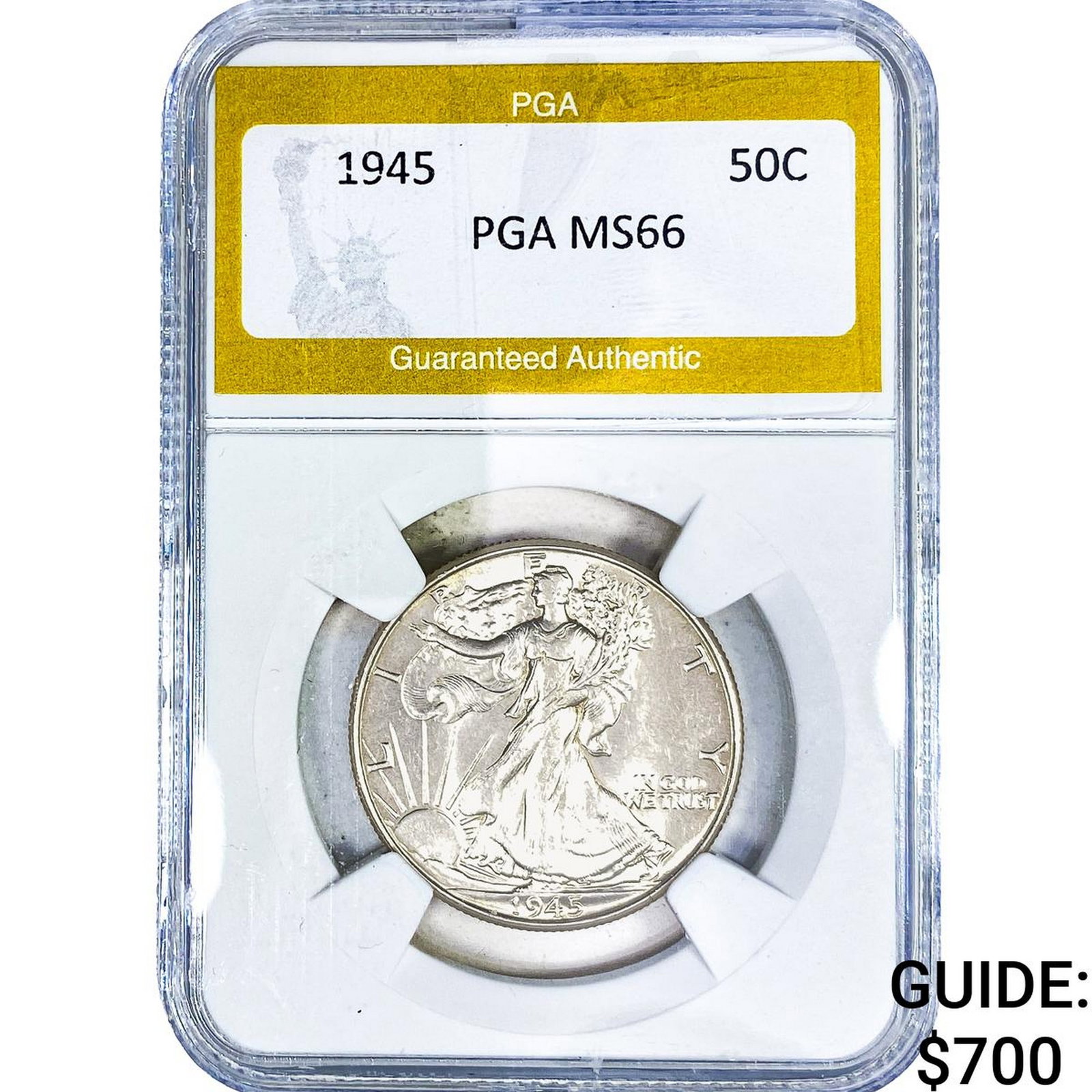 1945 Walking Liberty Half Dollar PGA MS66: 1945 Walking Liberty Half Dollar PGA MS66