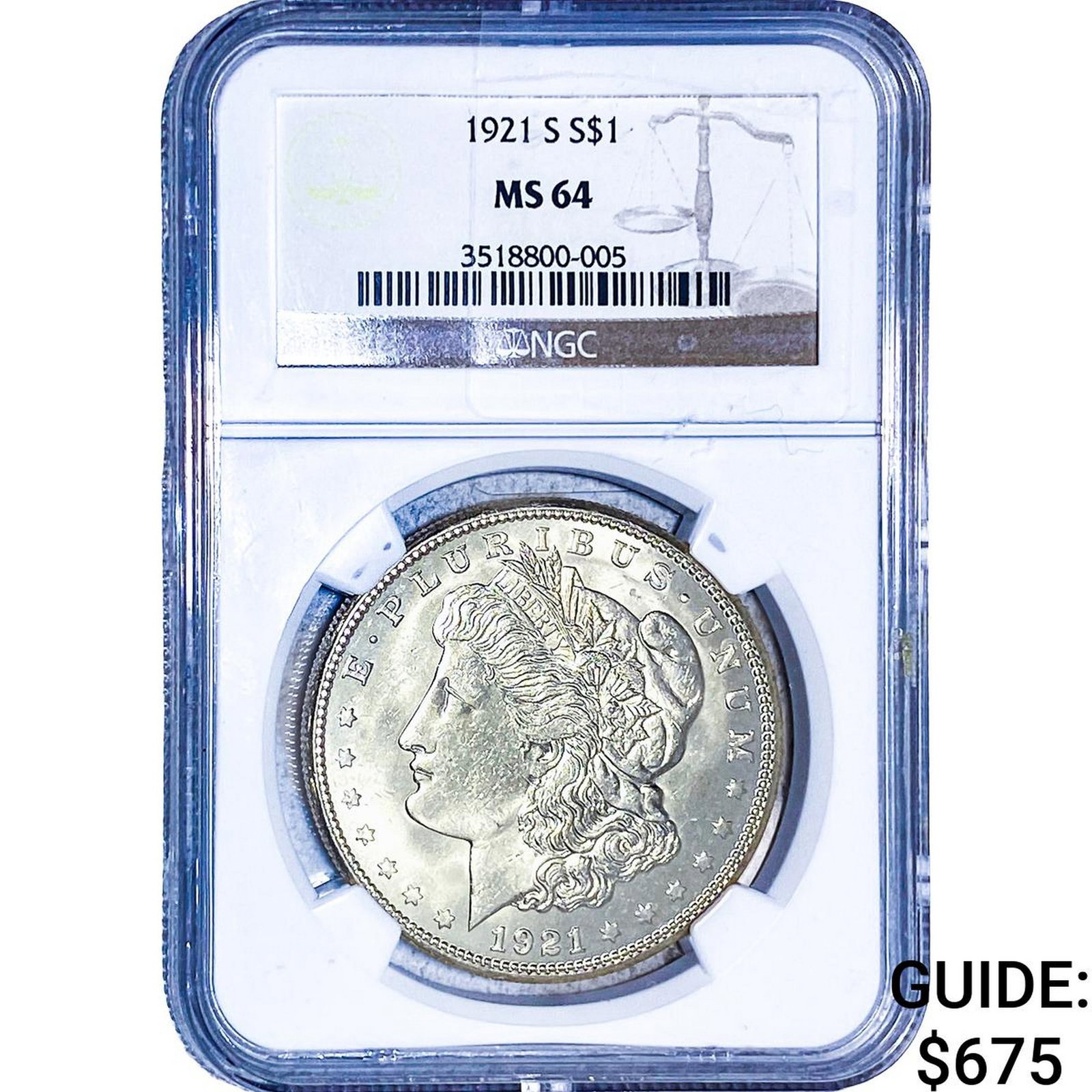 1921-S Morgan Silver Dollar NGC MS64: 1921-S Morgan Silver Dollar NGC MS64