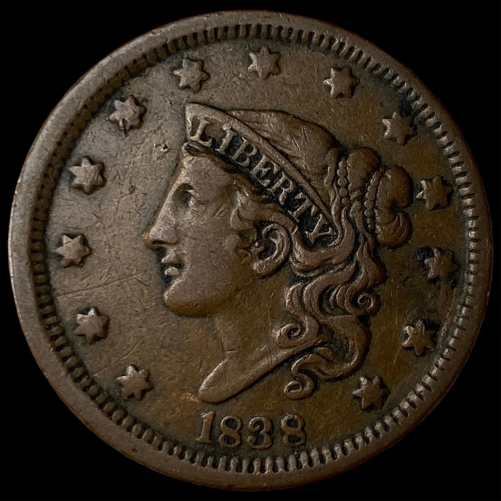 1838 Coronet Head Large Cent ABOUT UNCIRCULATED (1 of 2)