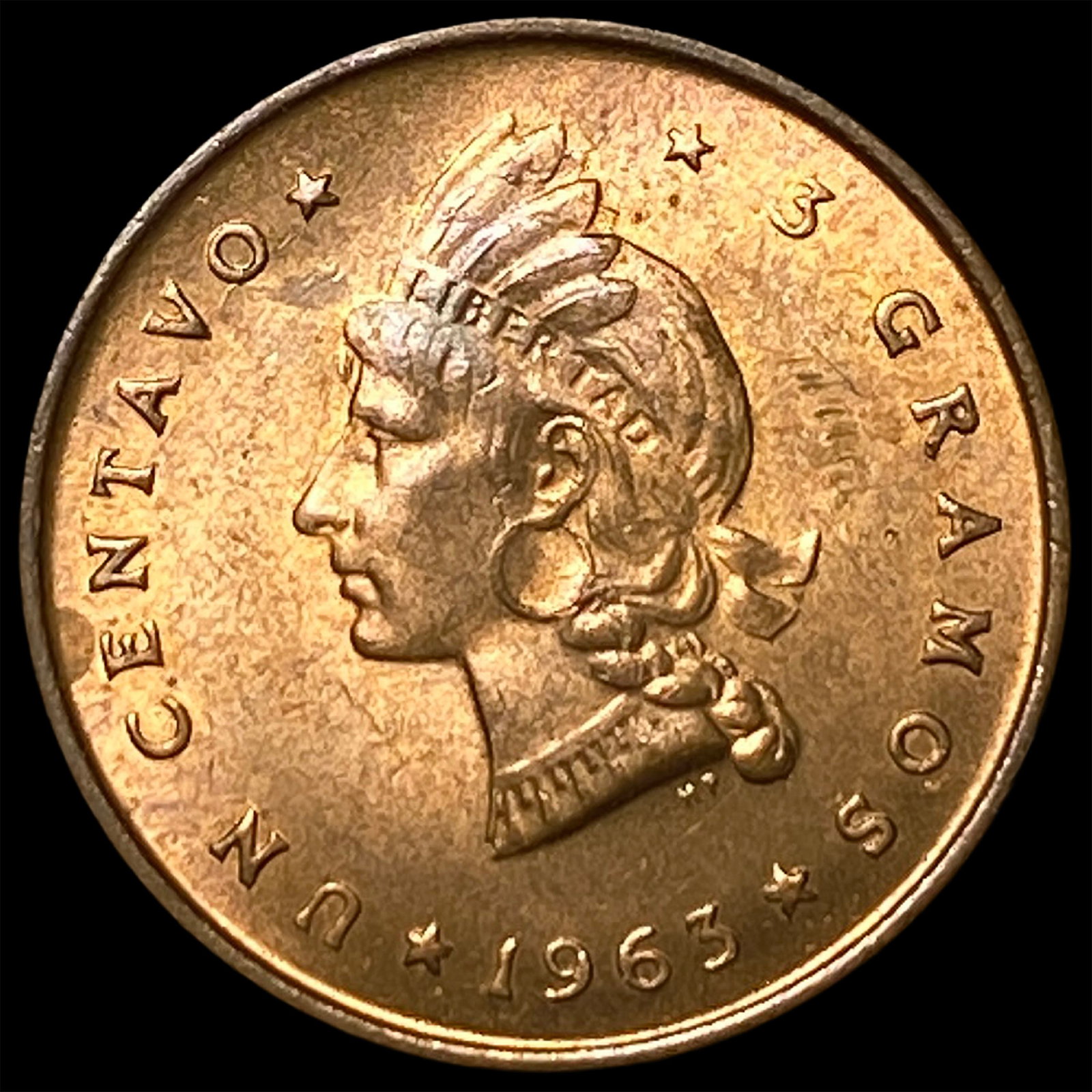 1963 Dominican Republic Brass 1 Centavo - Commem. (1 of 2)