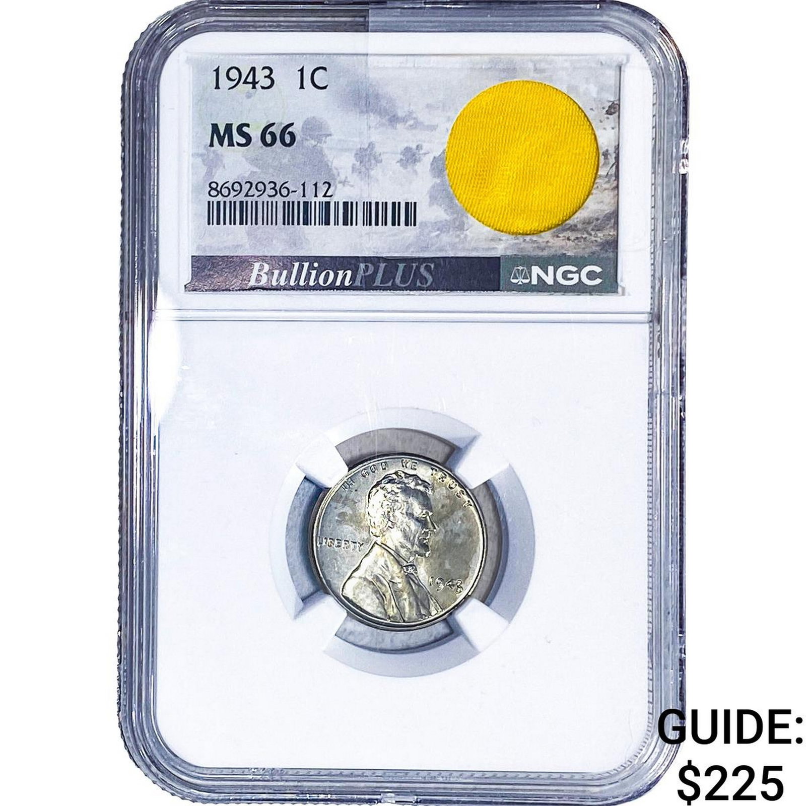 1943 Wheat Cent NGC MS66 WWII Parachute Fragment: 1943 Wheat Cent NGC MS66 WWII Parachute Fragment