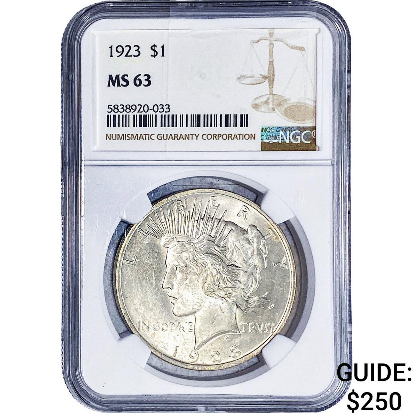 1923 Silver Peace Dollar NGC MS63: 1923 Silver Peace Dollar NGC MS63