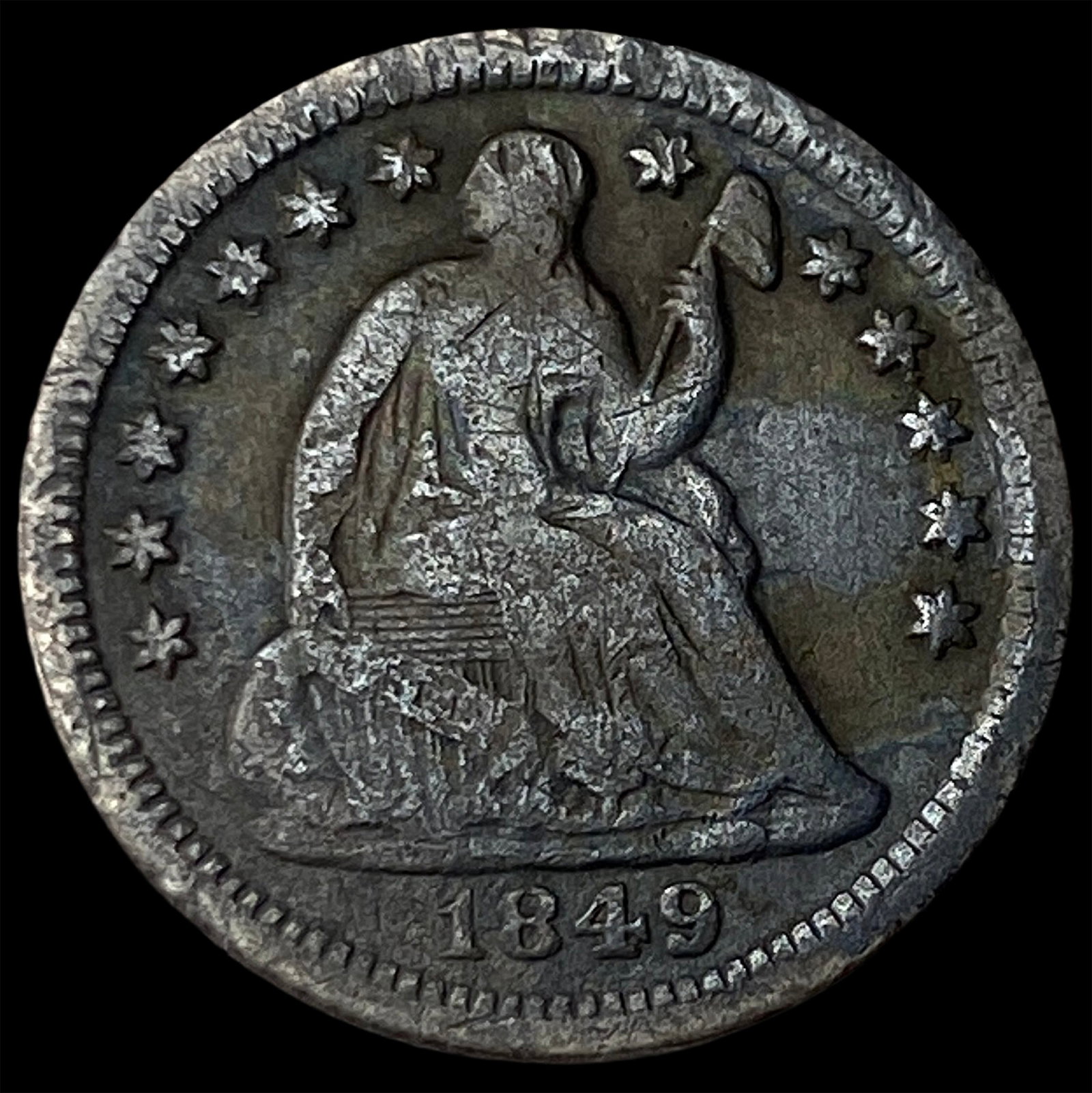 1849-O Silver Seated Liberty Half Dime NEARLY UNCIRCULATED: 1849-O Silver Seated Liberty Half Dime NEARLY UNCIRCULATED