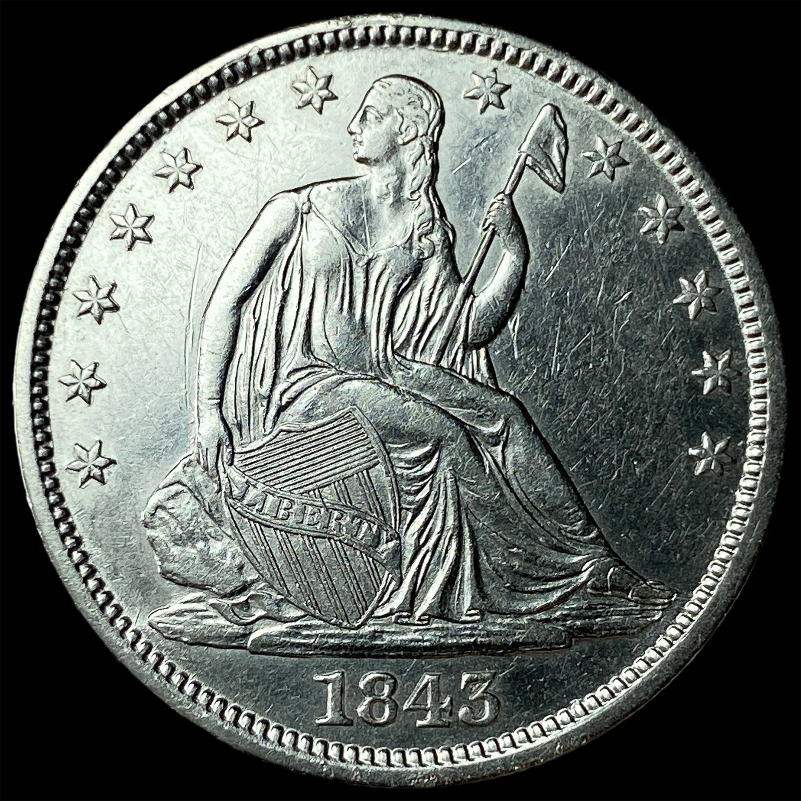 1843-O Silver Half Dollar NEARLY UNCIRCULATED: 1843-O Silver Half Dollar NEARLY UNCIRCULATED