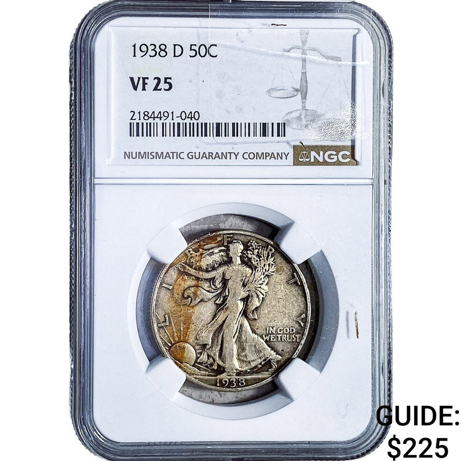 1938-D Walking Liberty Half Dollar NGC VF25: 1938-D Walking Liberty Half Dollar NGC VF25