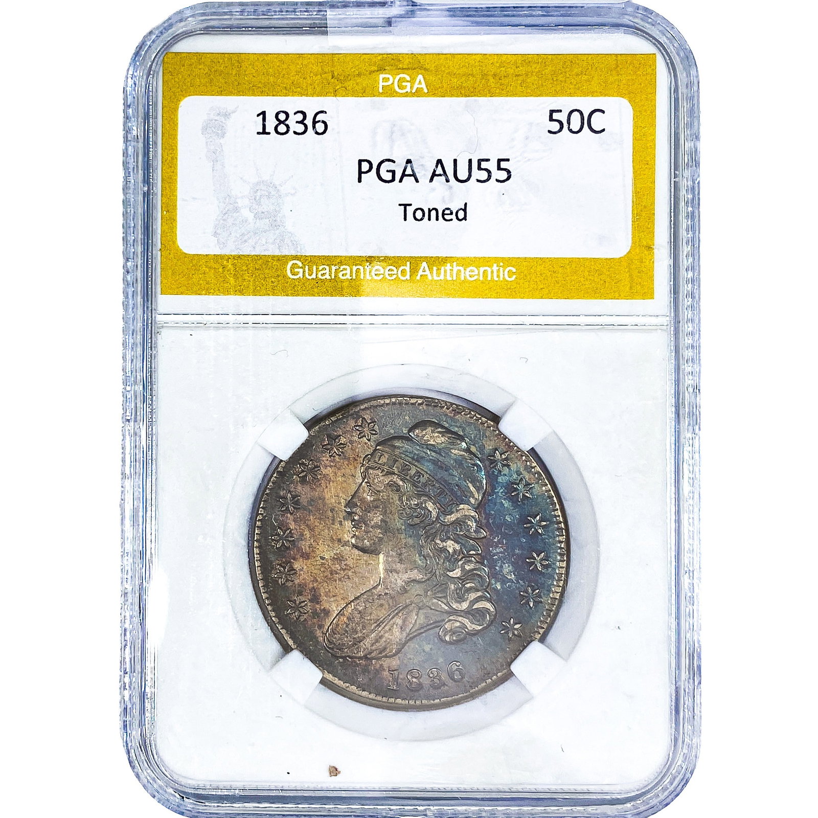 1836 Capped Bust Half Dollar PGA AU55 Toned: 1836 Capped Bust Half Dollar PGA AU55 Toned