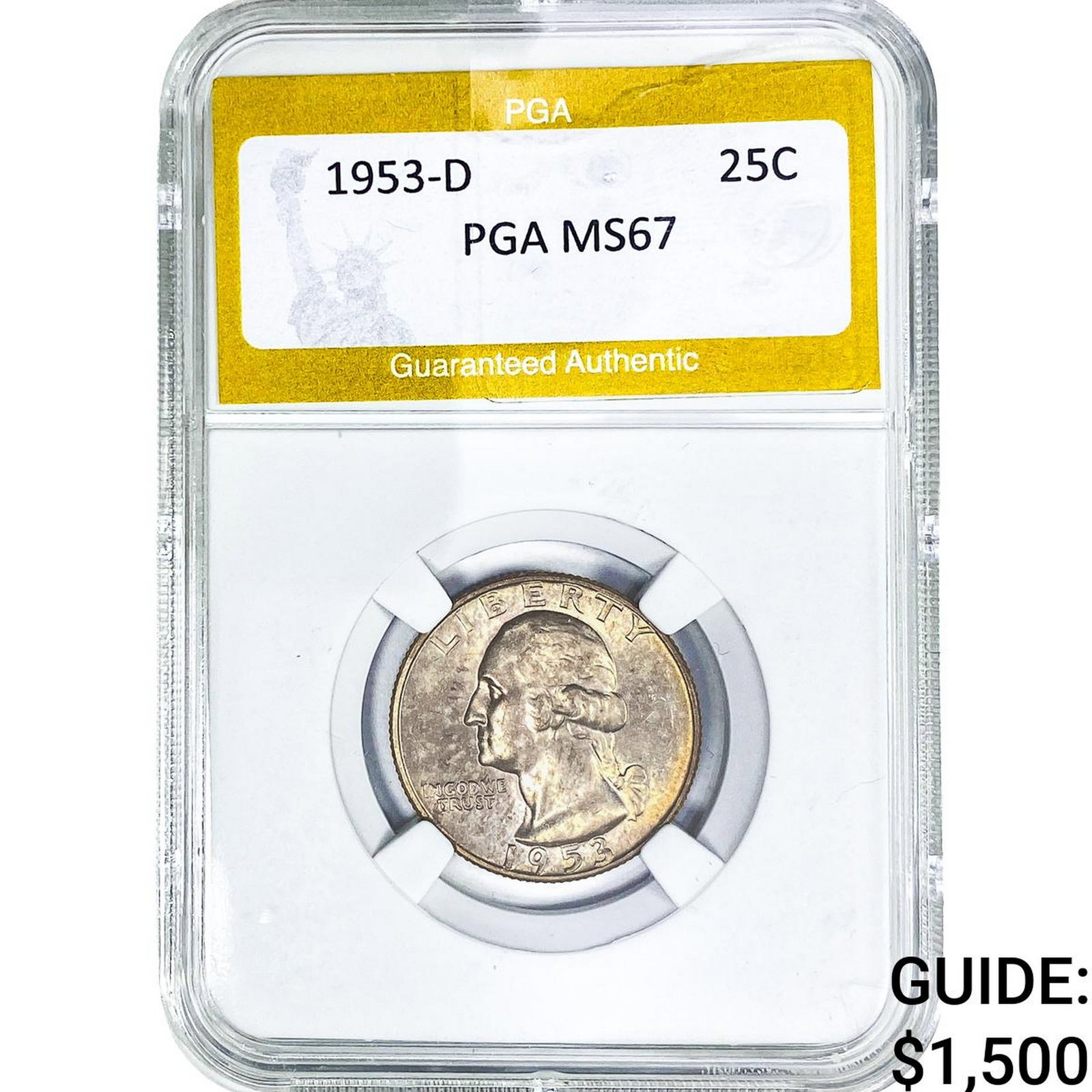 1953-D Washington Silver Quarter PGA MS67: 1953-D Washington Silver Quarter PGA MS67