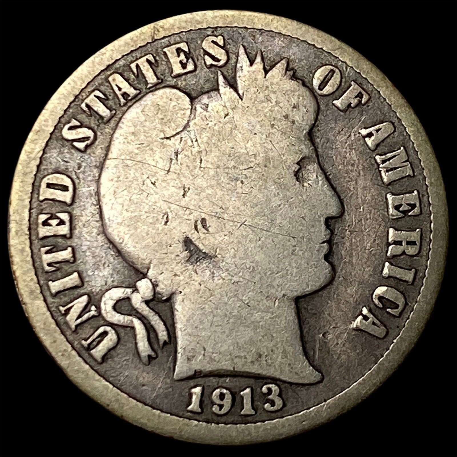 1913-S Silver Barber Dime NICELY CIRCULATED: 1913-S Silver Barber Dime NICELY CIRCULATED