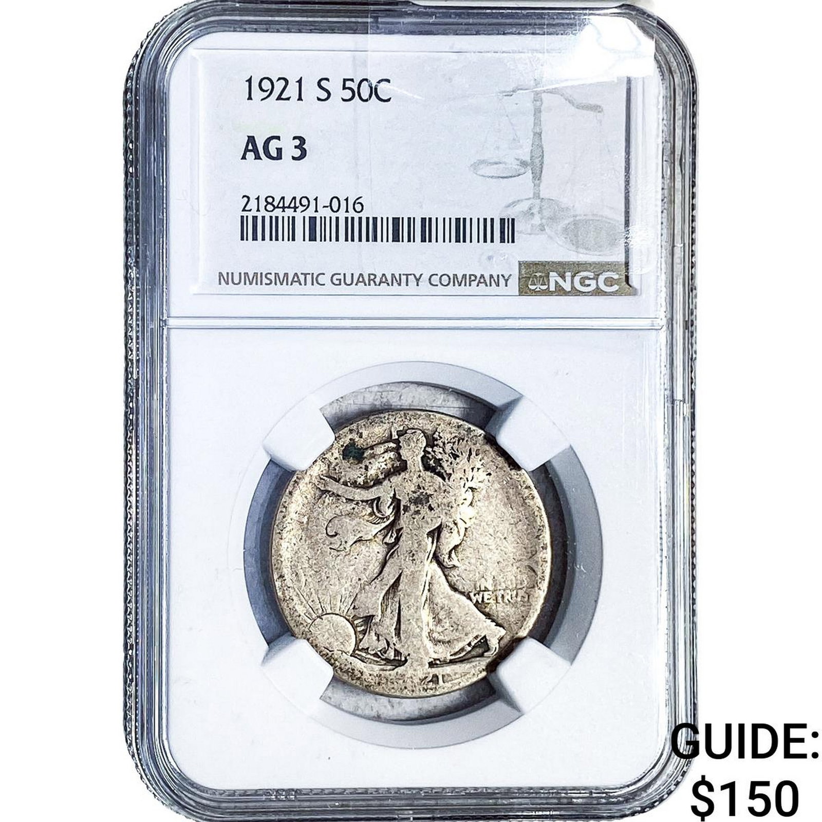 1921-S Walking Liberty Half Dollar NGC AG3: 1921-S Walking Liberty Half Dollar NGC AG3