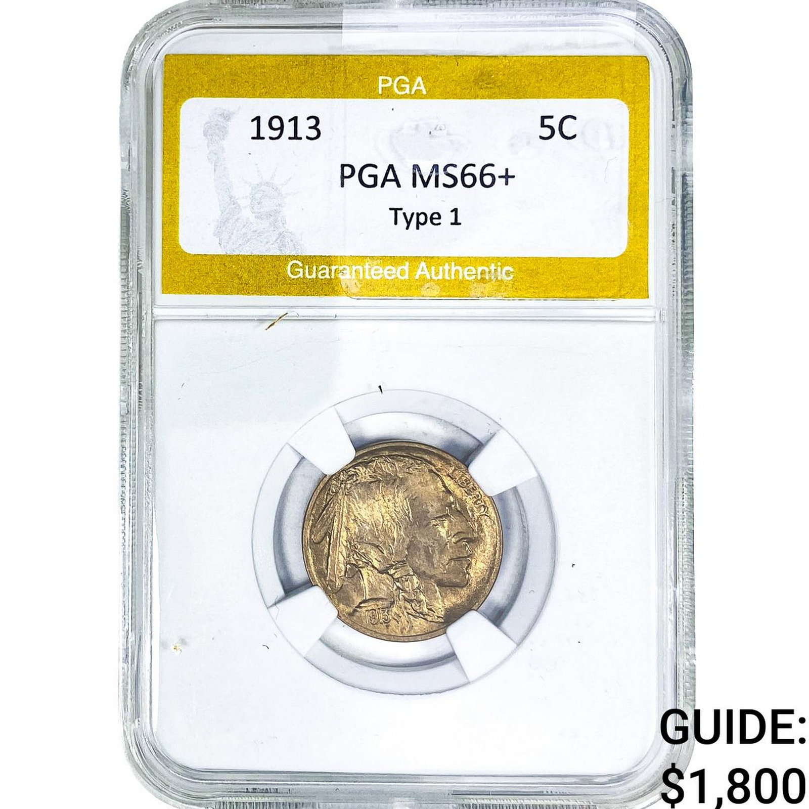 1913 Buffalo Nickel PGA MS66+ Type 1: 1913 Buffalo Nickel PGA MS66+ Type 1
