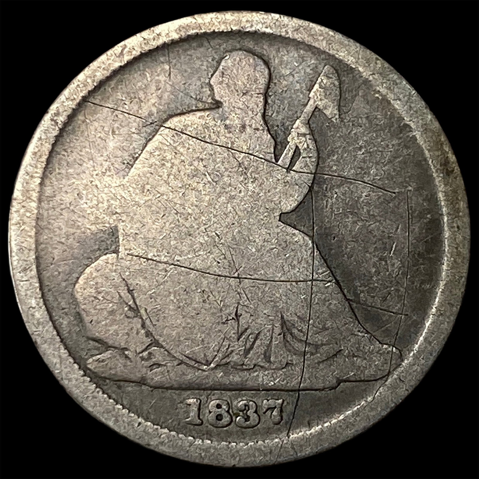 1837 Silver Seated Liberty Dime LIGHTLY CIRCULATED: 1837 Silver Seated Liberty Dime LIGHTLY CIRCULATED