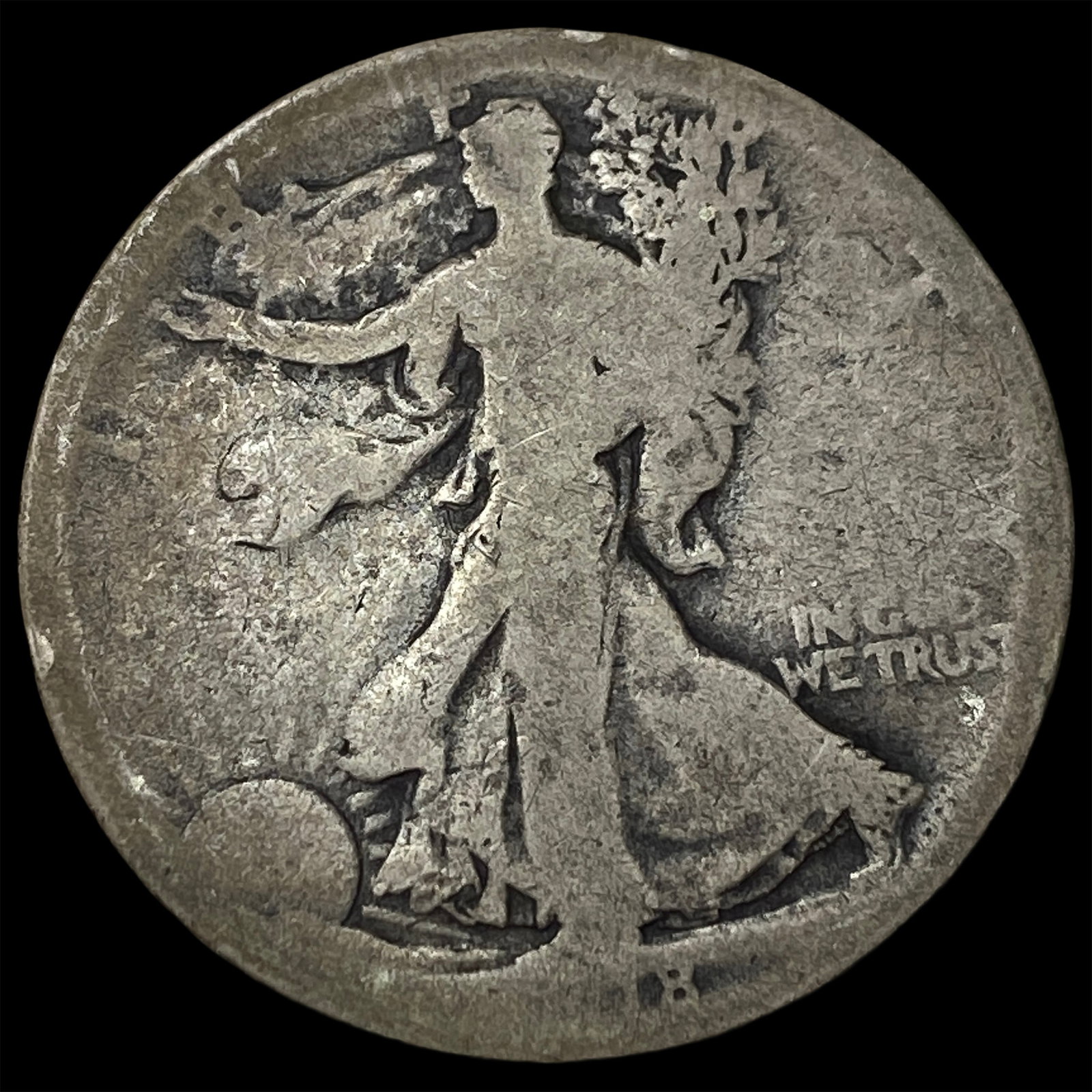 Walking Liberty Half Dollar date worn off. NICELY CIRCULATED: Walking Liberty Half Dollar date worn off. NICELY CIRCULATED