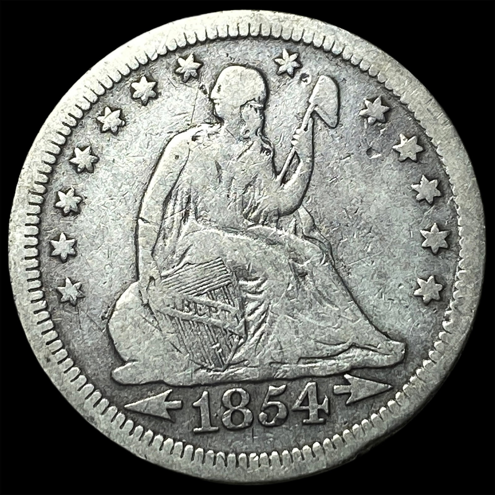 1854 Arrows Seated Liberty Quarter LIGHTLY CIRCULATED: 1854 Arrows Seated Liberty Quarter LIGHTLY CIRCULATED