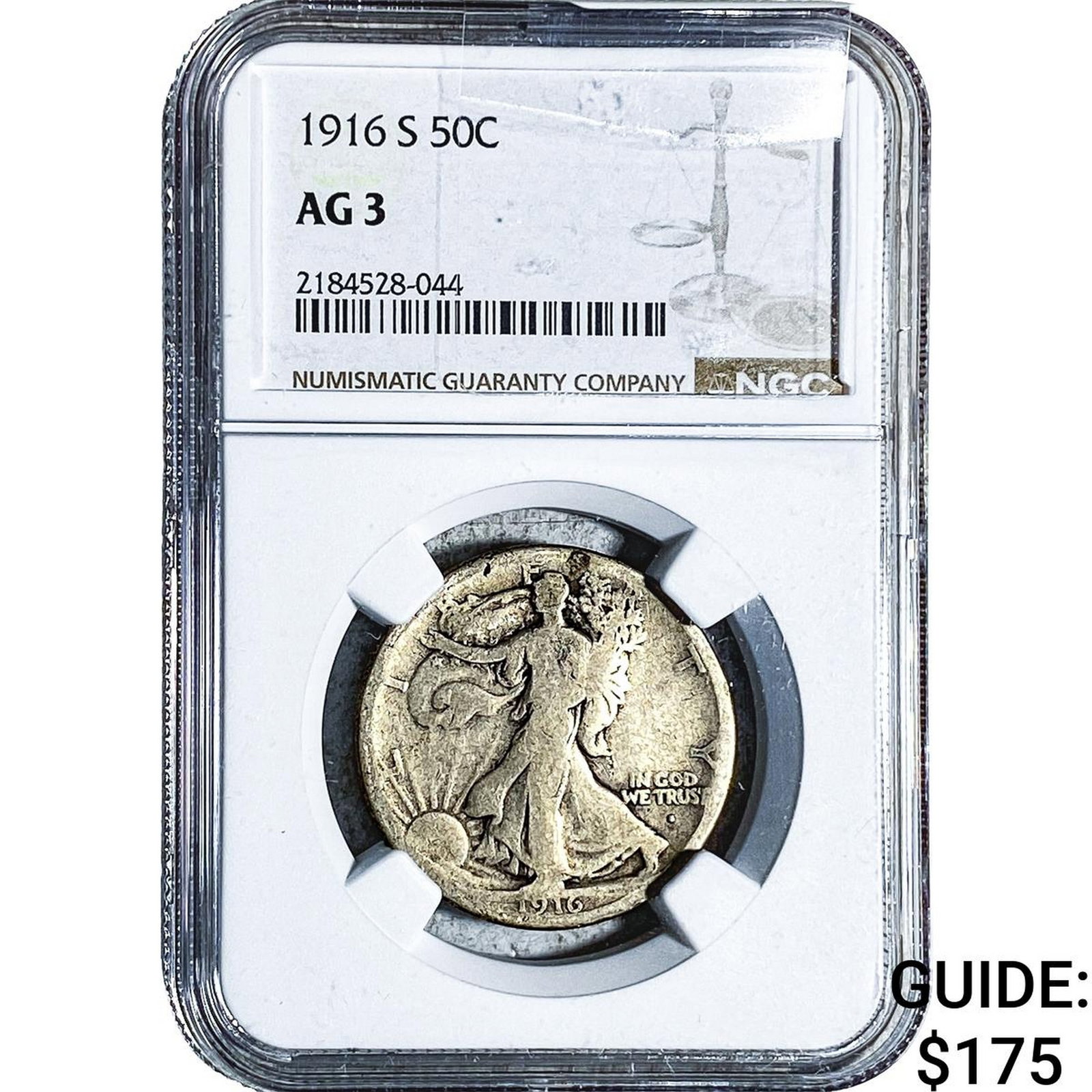 1916-S Walking Liberty Half Dollar NGC AG3: 1916-S Walking Liberty Half Dollar NGC AG3