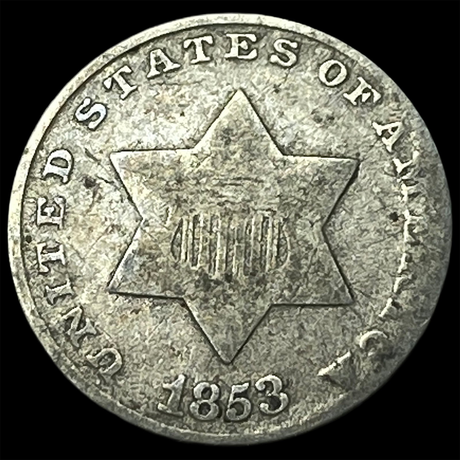 1853 Silver Three-Cent Piece NEARLY UNCIRCULATED (1 of 2)