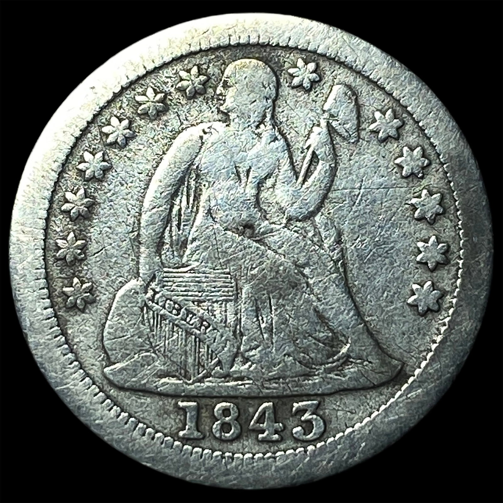 1843-O Silver Seated Liberty Dime LIGHTLY CIRCULATED: 1843-O Silver Seated Liberty Dime LIGHTLY CIRCULATED