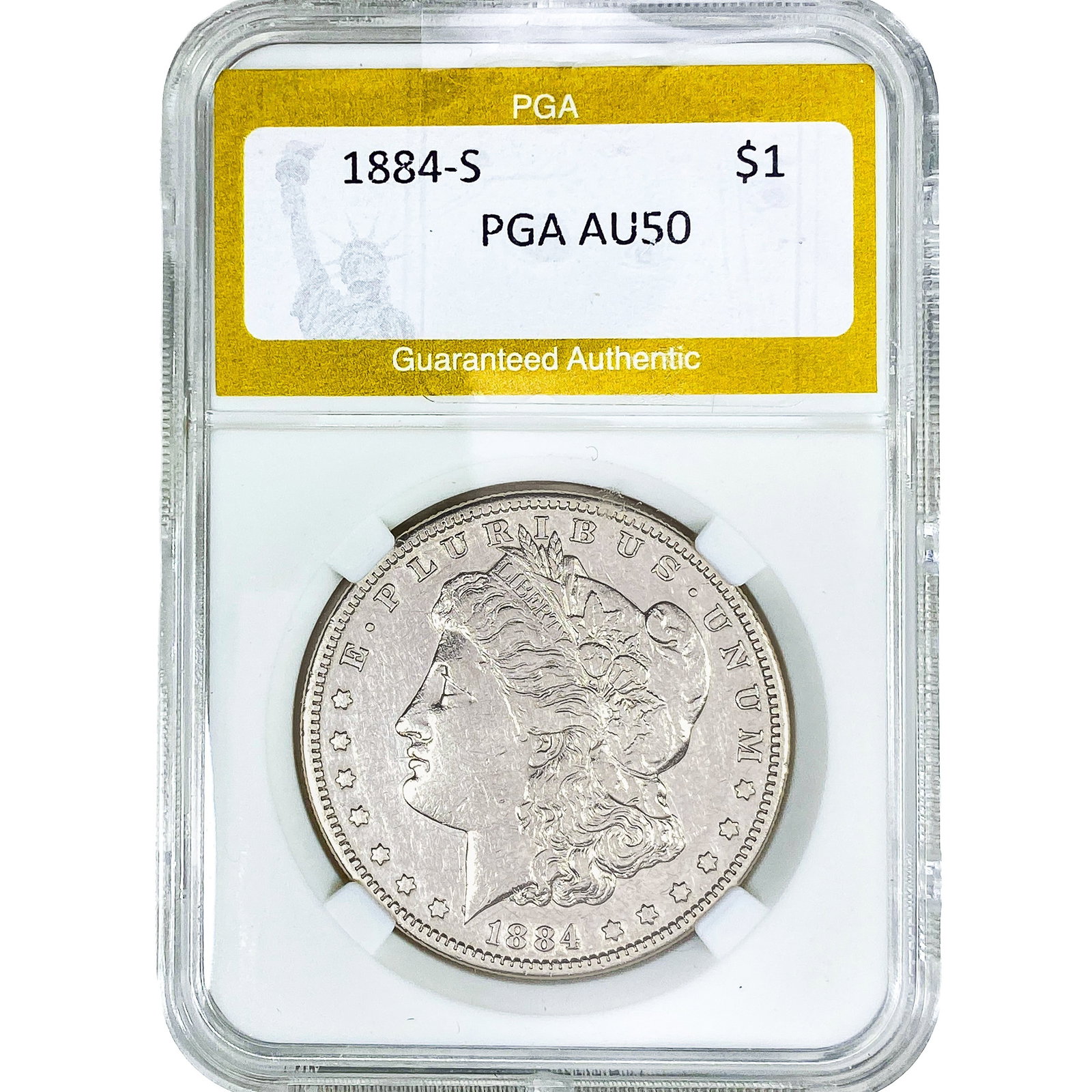 1884-S Morgan Silver Dollar PGA AU50: 1884-S Morgan Silver Dollar PGA AU50