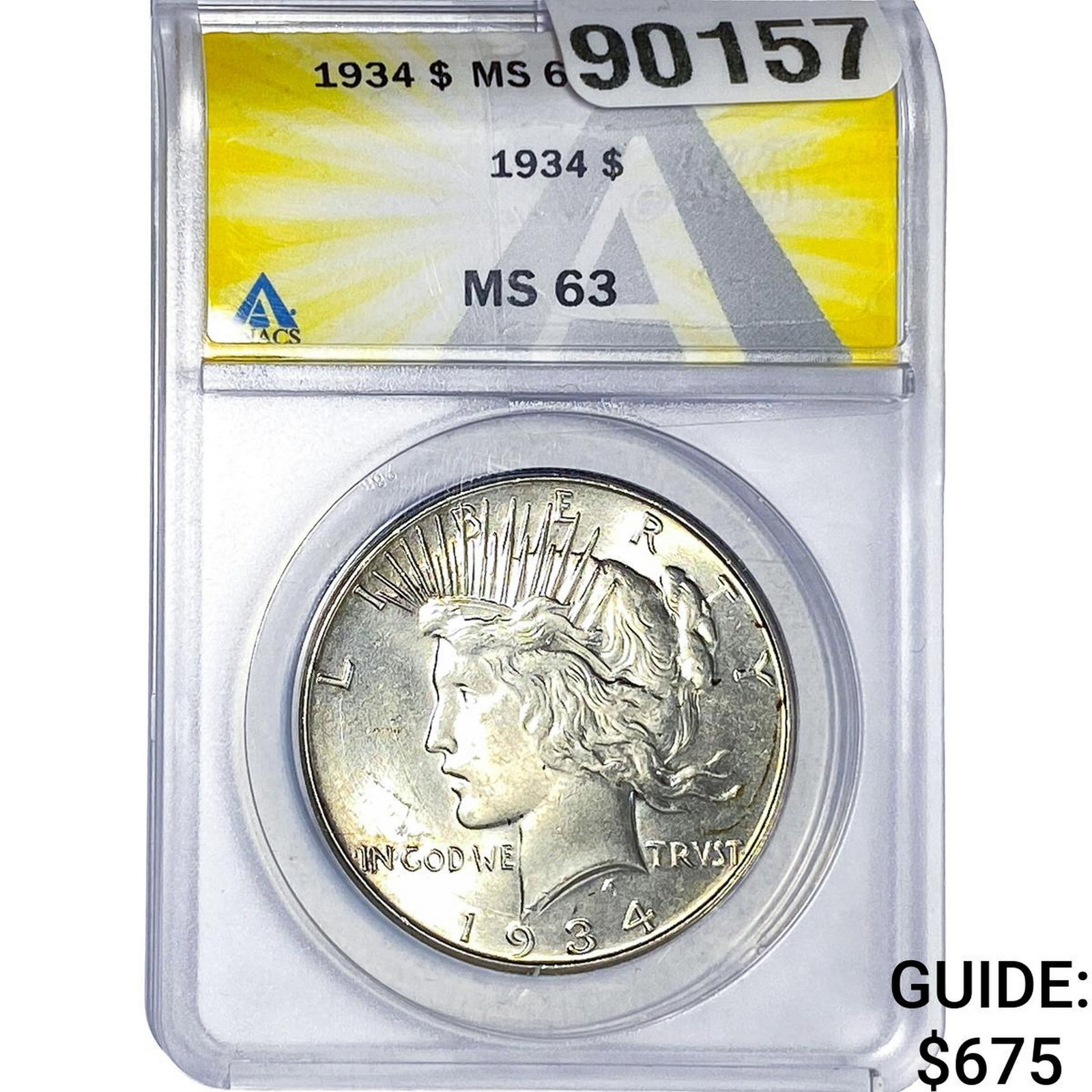 1934 Silver Peace Dollar ANACS MS63: 1934 Silver Peace Dollar ANACS MS63