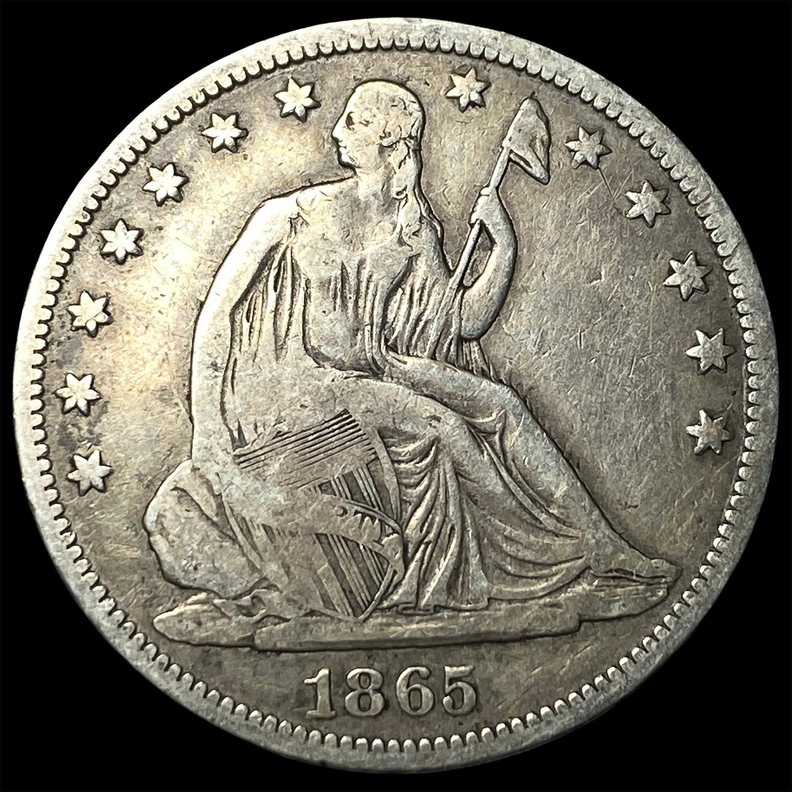 1865-S Silver Half Dollar LIGHTLY CIRCULATED: 1865-S Silver Half Dollar LIGHTLY CIRCULATED