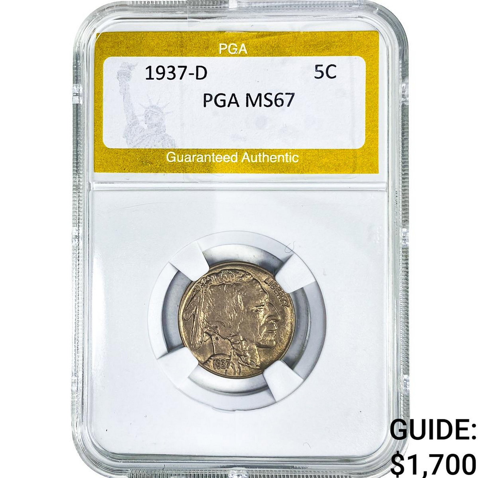 1937-D Buffalo Nickel PGA MS67: 1937-D Buffalo Nickel PGA MS67