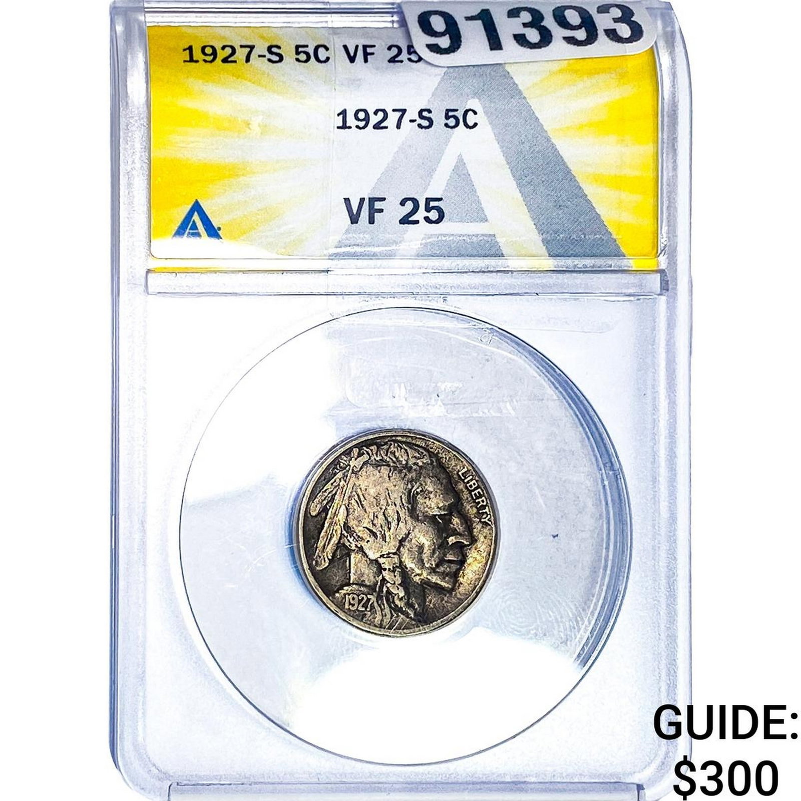 1927-S Buffalo Nickel ANACS VF25: 1927-S Buffalo Nickel ANACS VF25