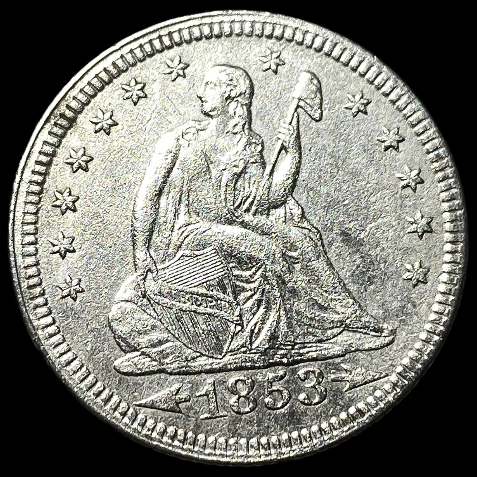 1853 Arrows Seated Liberty Silver Quarter NEARLY UNCIRCULATED: 1853 Arrows Seated Liberty Silver Quarter NEARLY UNCIRCULATED