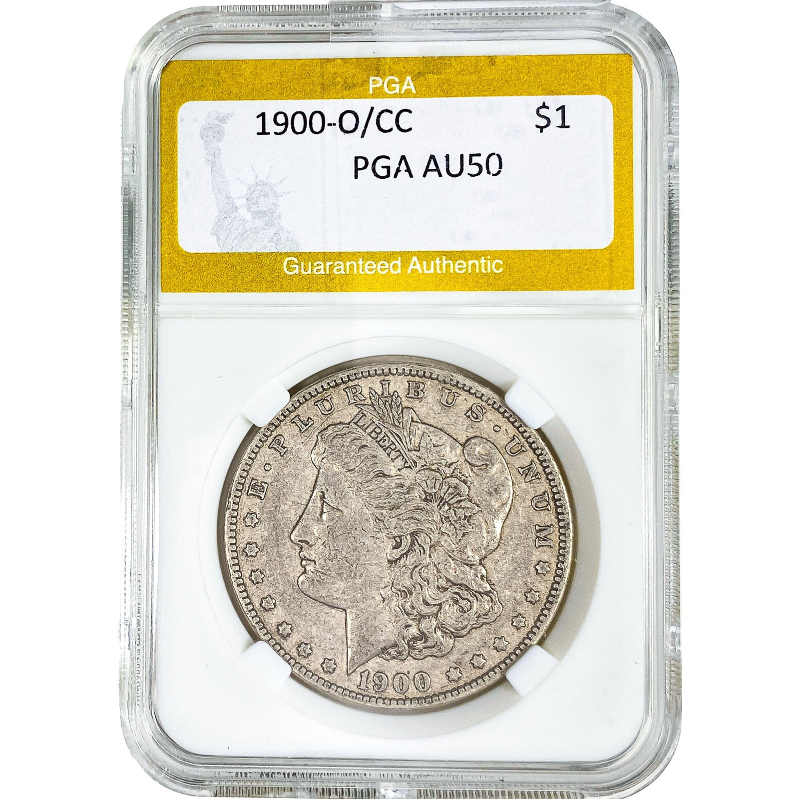 1900-O/CC Morgan Silver Dollar PGA AU50: 1900-O/CC Morgan Silver Dollar PGA AU50