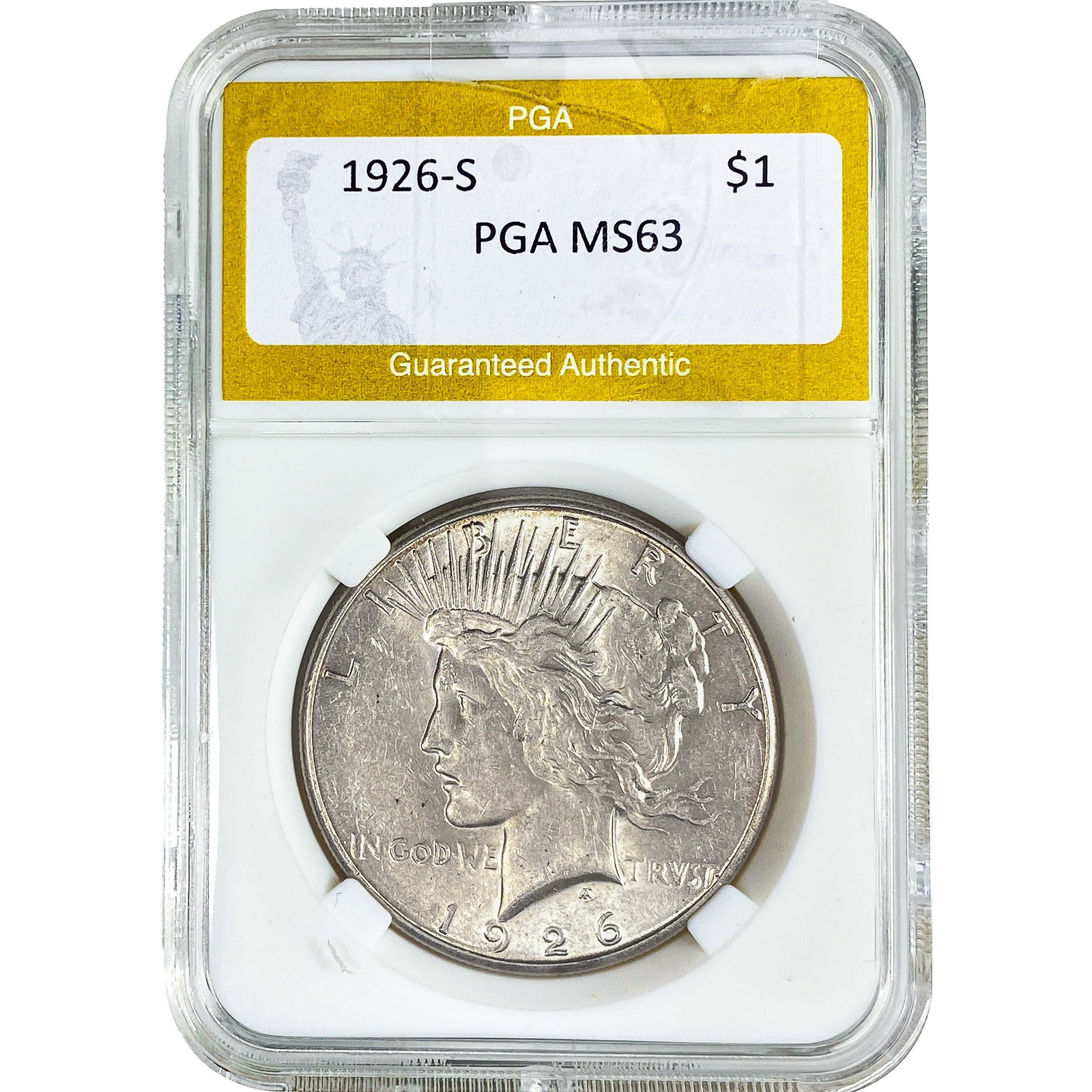 1926-S Silver Peace Dollar PGA MS63: 1926-S Silver Peace Dollar PGA MS63