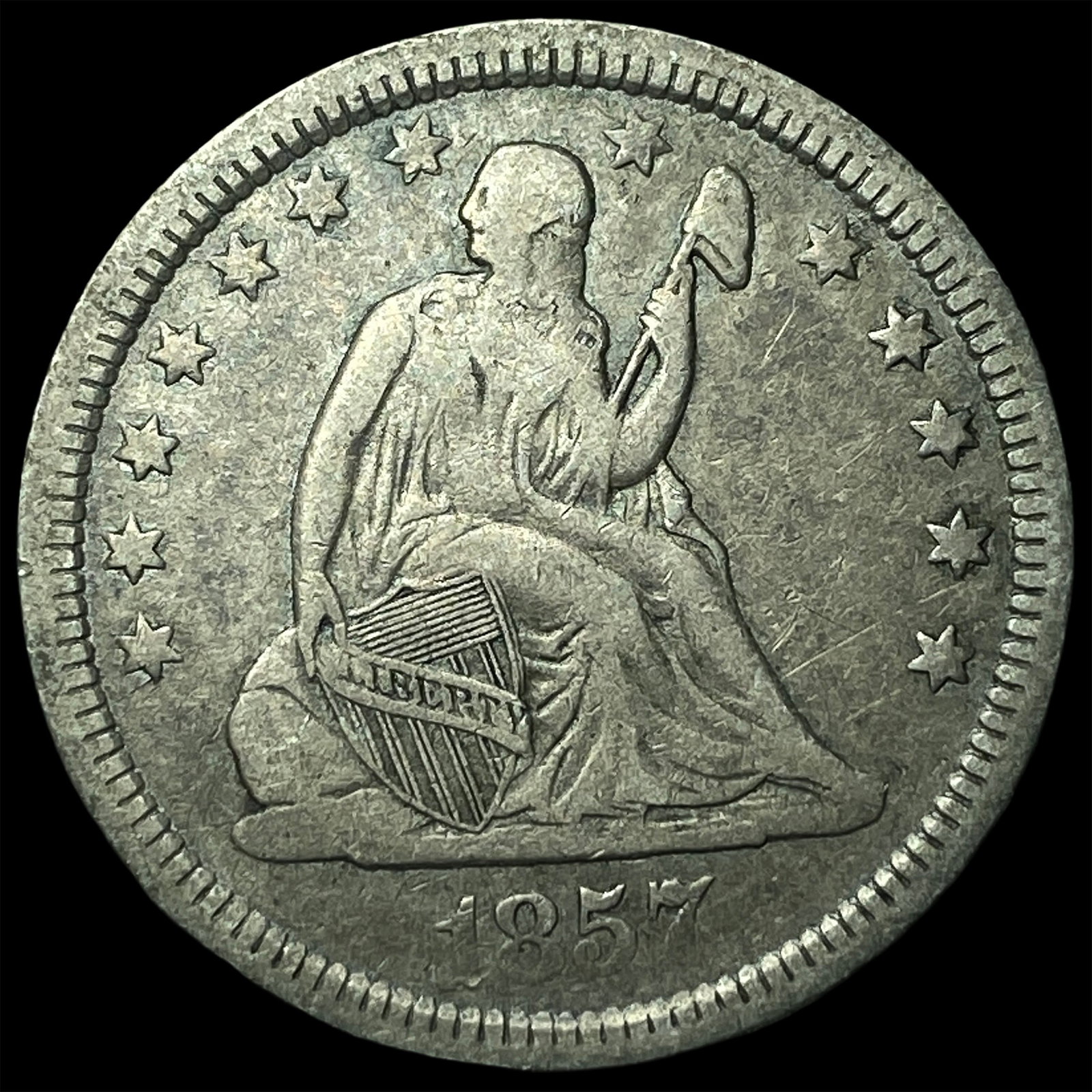 1857 Seated Liberty Silver Quarter NEARLY UNCIRCULATED: 1857 Seated Liberty Silver Quarter NEARLY UNCIRCULATED
