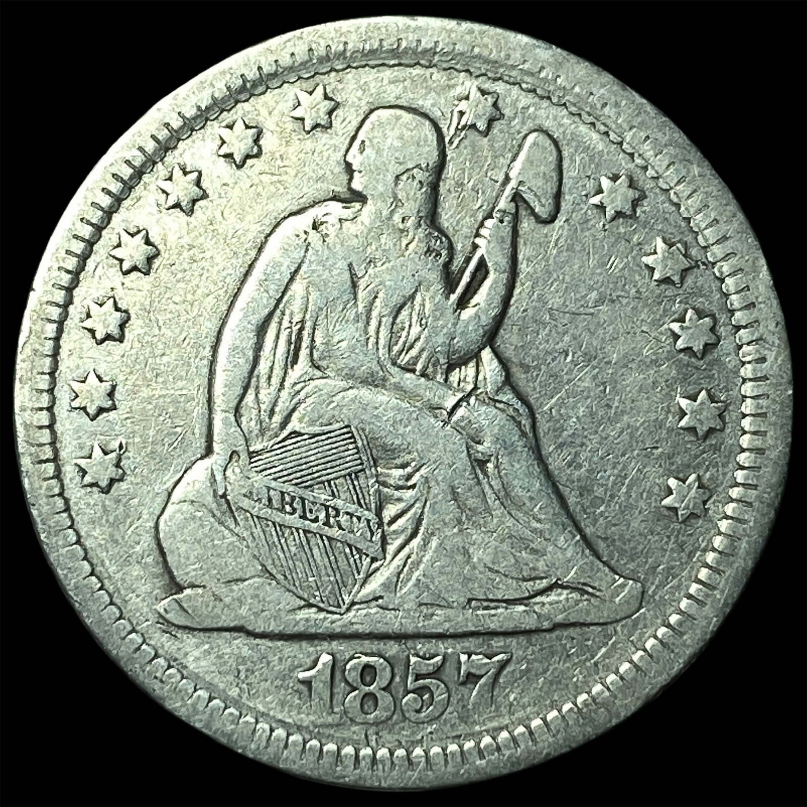1857 Seated Liberty Silver Quarter NEARLY UNCIRCULATED: 1857 Seated Liberty Silver Quarter NEARLY UNCIRCULATED