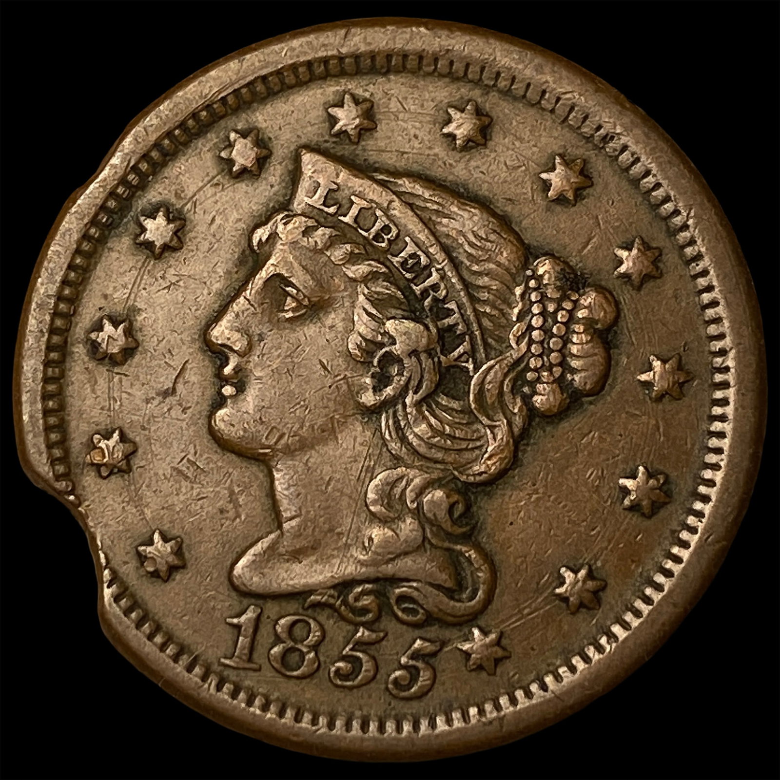 1855 Braided Hair Large Cent NEARLY UNCIRCULATED (1 of 2)