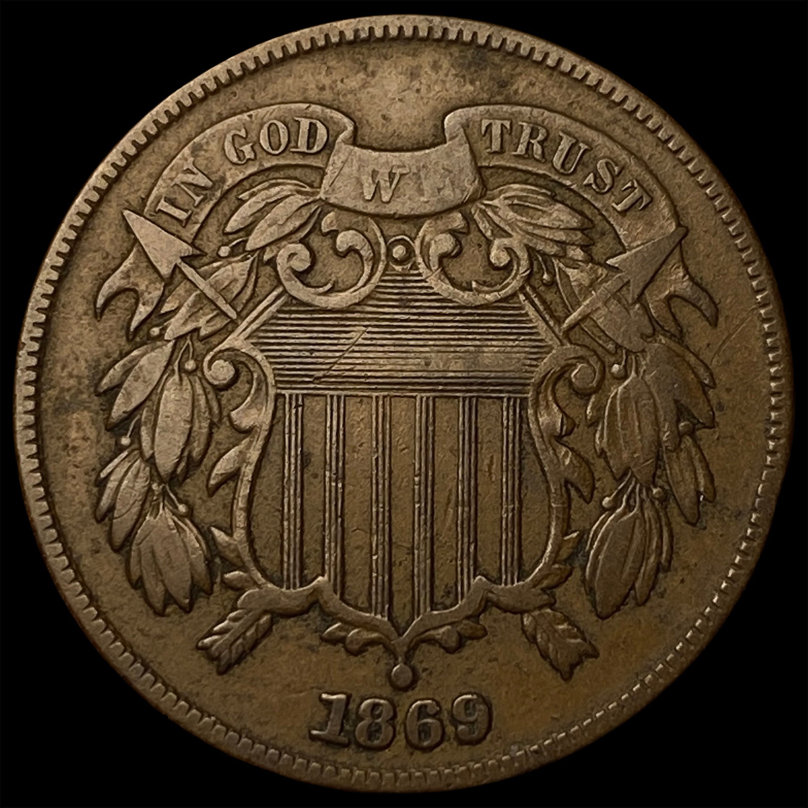1869 Two-Cent Piece ABOUT UNCIRCULATED (1 of 2)