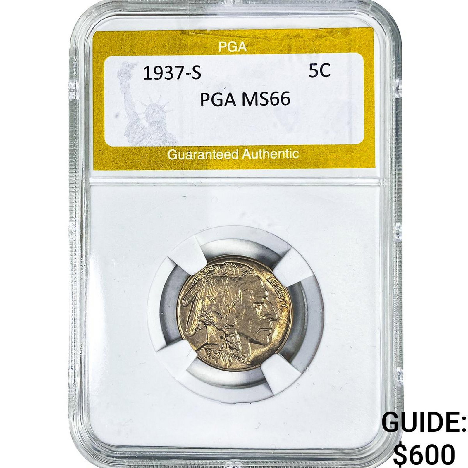 1937-S Buffalo Nickel PGA MS66: 1937-S Buffalo Nickel PGA MS66