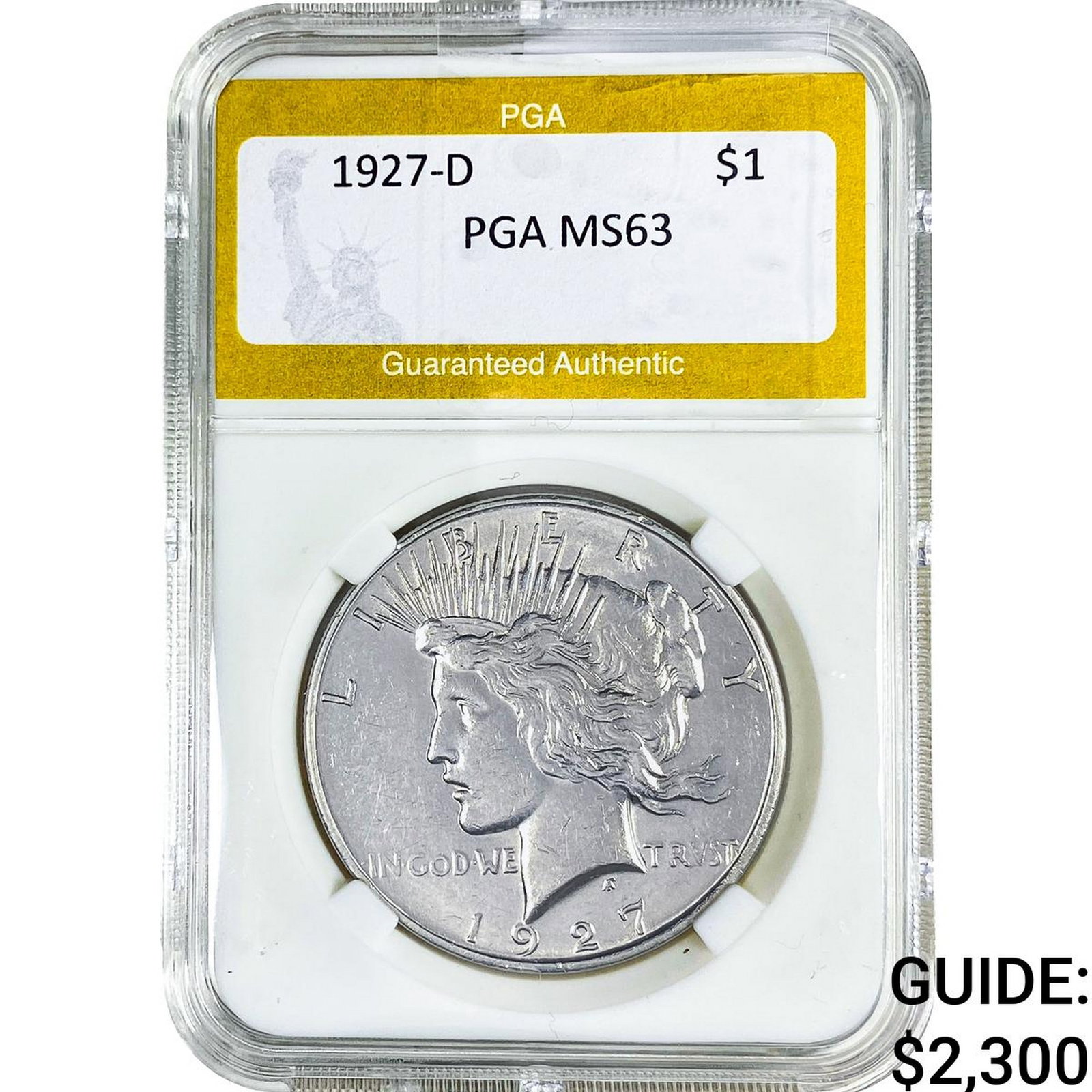 1927-D Silver Peace Dollar PGA MS63: 1927-D Silver Peace Dollar PGA MS63